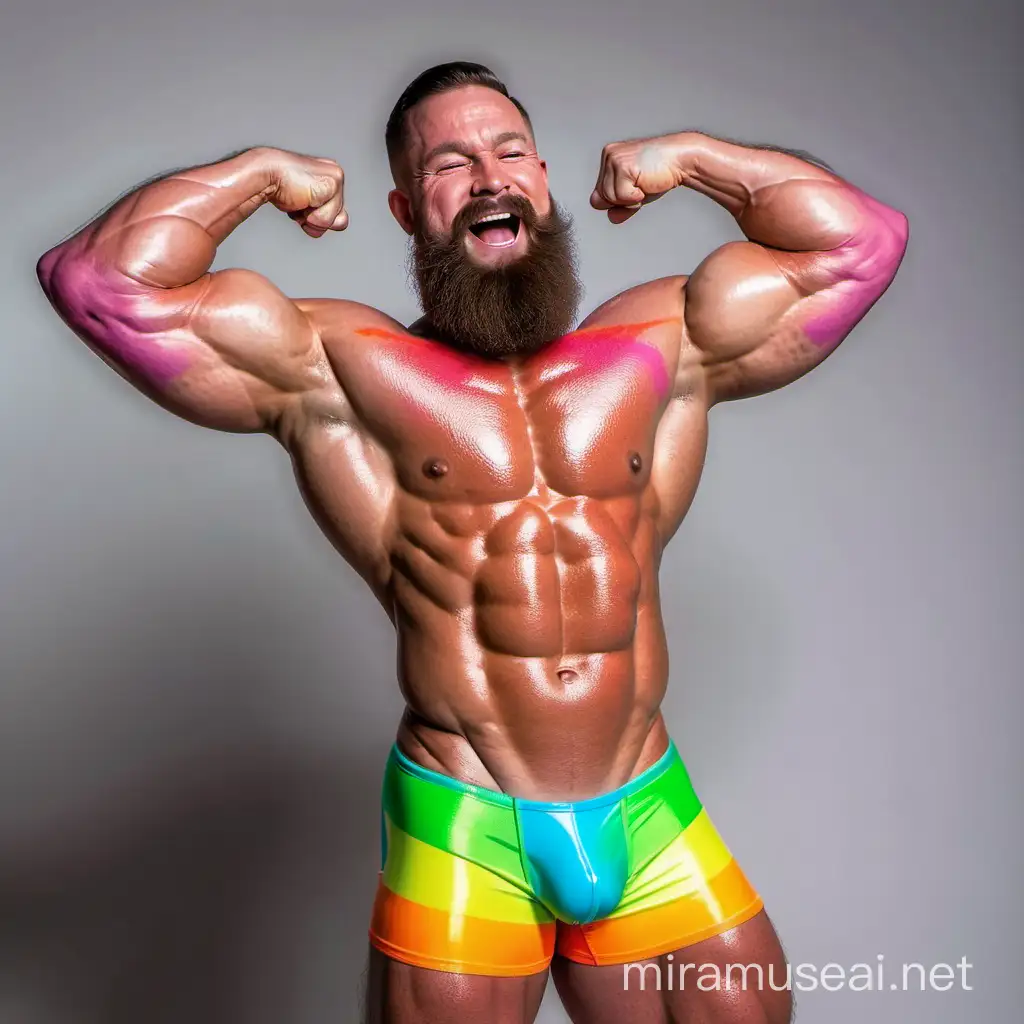 Muscular Bodybuilder Flexing Under Rainbow Colored GrowintheDark Paints