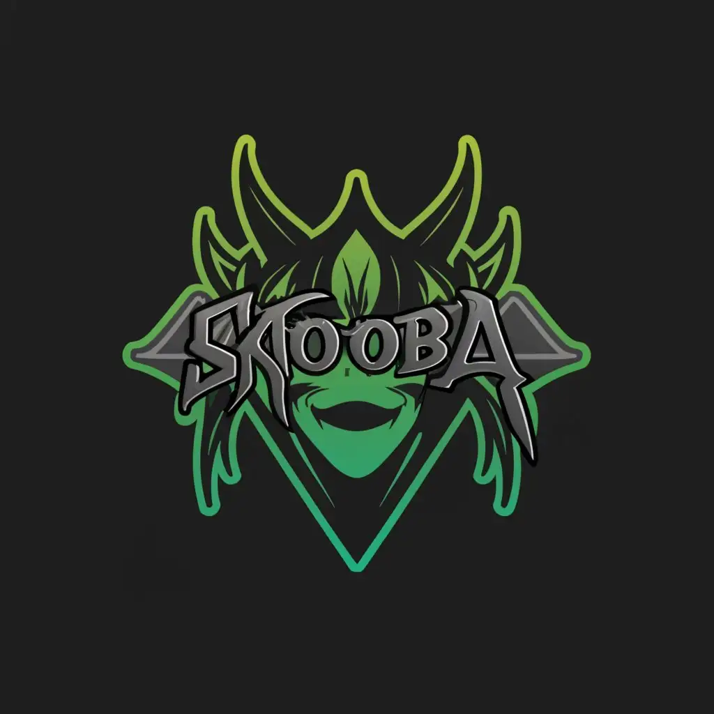 a logo design, with the text 'Skooba', main symbol: sexyGothic, fighter, Dark, green, vibe, anime, complex, to be used in Internet industry, clear background