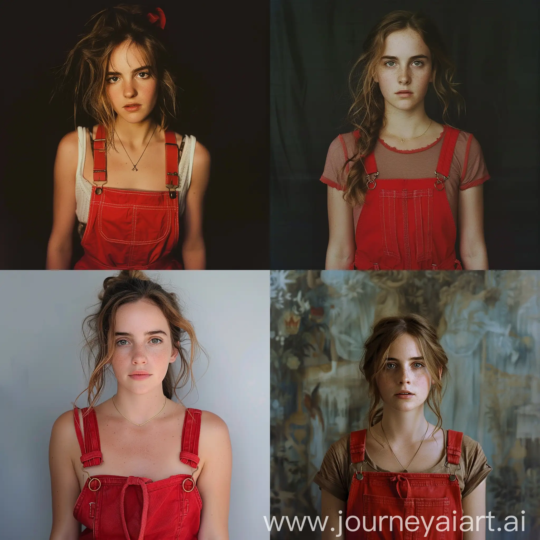 Emma Watson Wearing Stylish Red Dungarees | Journey AI Art