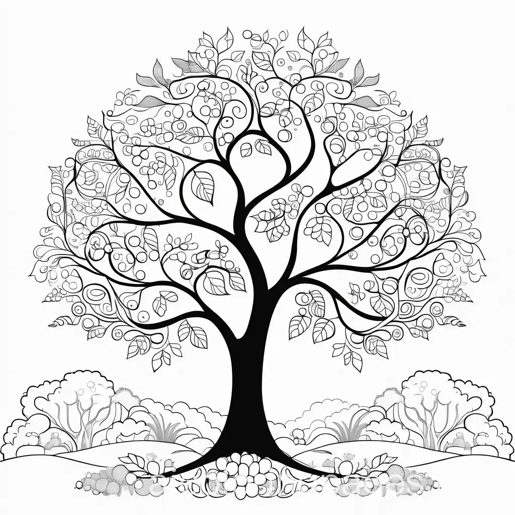 magical trees coloring pages, Coloring Page, black and white, line art, white background, Simplicity, Ample White Space