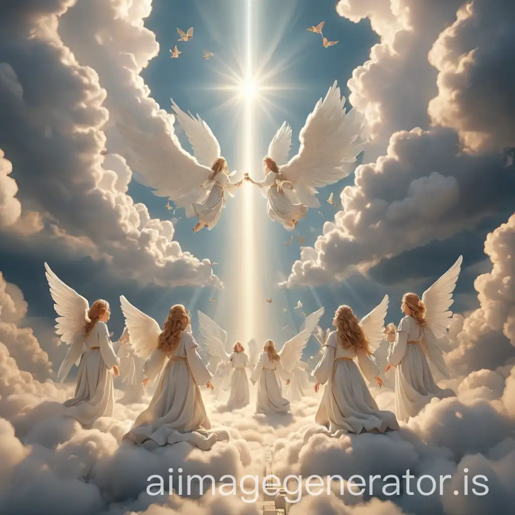 3d cinematic scene of angels in heaven  