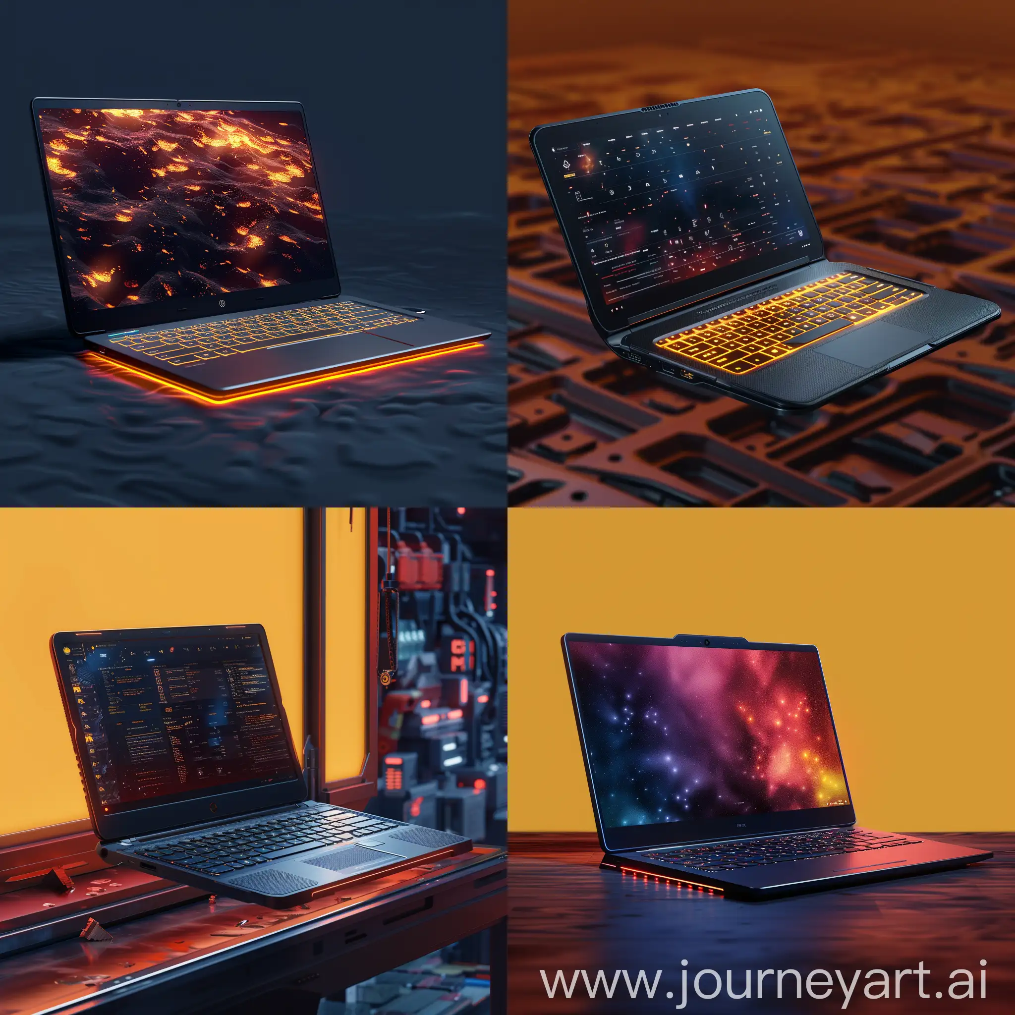 Futuristic:: laptop https://media.wired.com/photos/64daad6b4a854832b16fd3bc/master/pass/How-to-Choose-a-Laptop-August-2023-Gear.jpg, Holographic display, Transparent casing, Flexible and foldable design, Built-in AI assistant, Biometric security features, Augmented reality (AR) capabilities, Self-healing materials, Wireless charging, Voice and gesture controls, Modular design, Thin and lightweight design, Borderless display, High-resolution display, Backlit keyboard, Solid-state drive (SSD), USB-C ports, Touchscreen display, Long battery life, Multi-functional touchpad, Enhanced security features, Ruggedized chassis, Military-grade protection, Water and dust resistance, Reinforced hinges and corners, Gorilla Glass display, Sealed keyboard and touchpad, Shock-absorbing bumpers, Anti-glare and anti-reflection coating, Enhanced cooling system, Secure locking mechanisms, octane render --stylize 1000