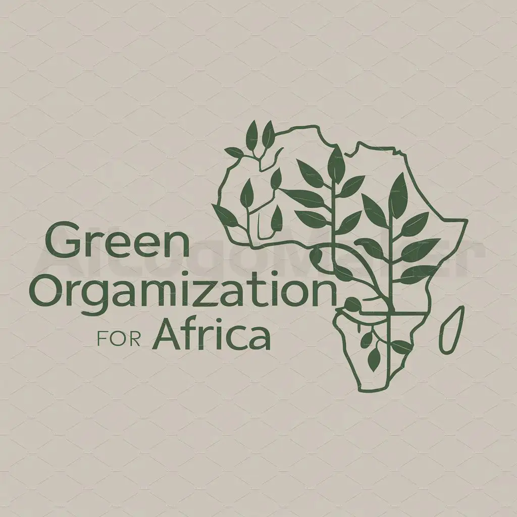 a logo design,with the text "Green Organization for Africa", main symbol:plant spread through African Map and its overgrowing that few of the leaves at sticking outside the map,Moderate,clear background