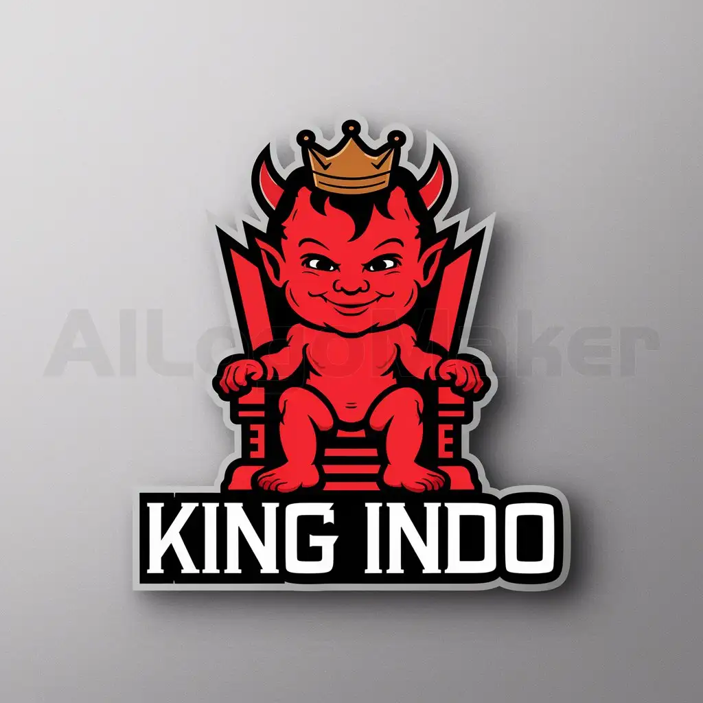 a logo design,with the text "KING INDO", main symbol:red devil baby and crown and throne,Moderate,be used in Sports Fitness industry,clear background