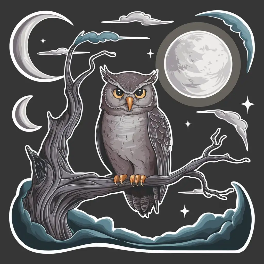 Nocturnal-Owls-and-Moonlight-Stickers-Enchanting-Nighttime-Scenes-in-Dark-Colors