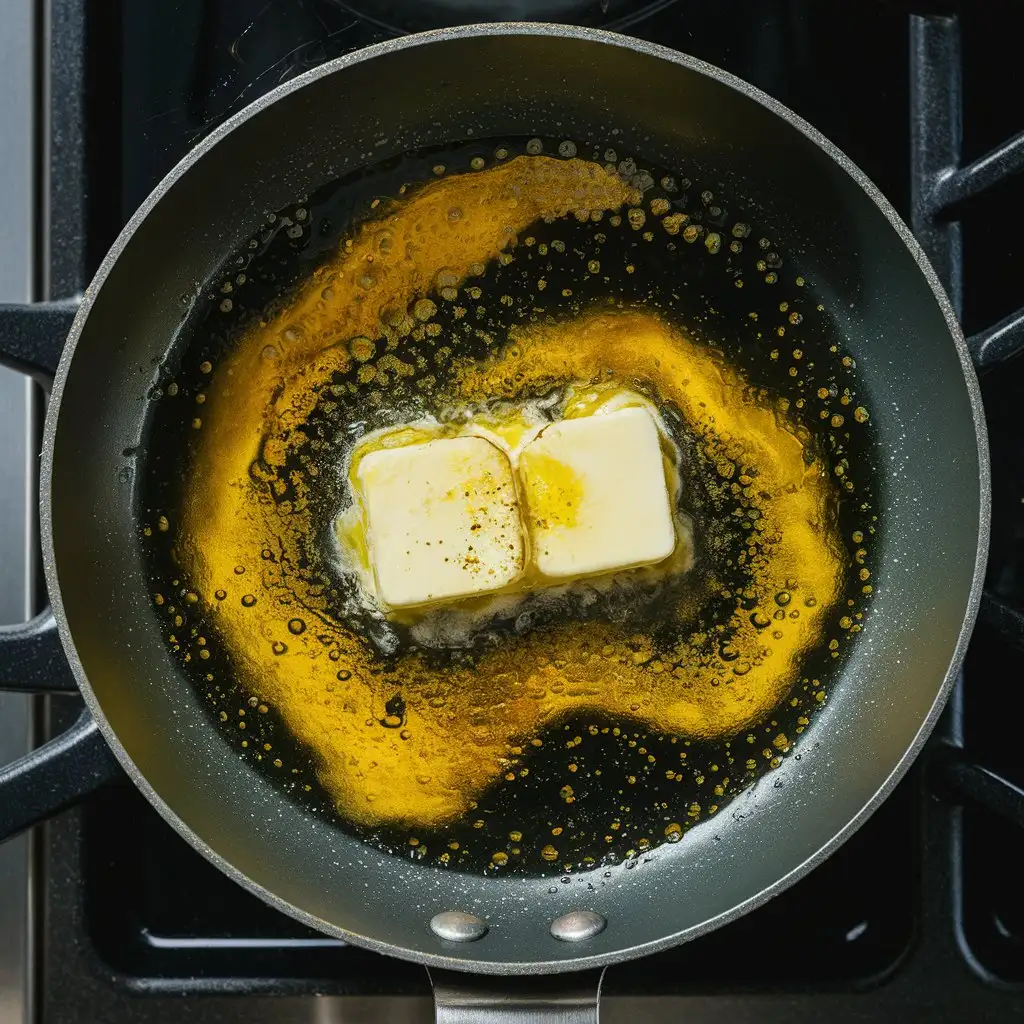 aceite de oliva y mantequilla en sarten