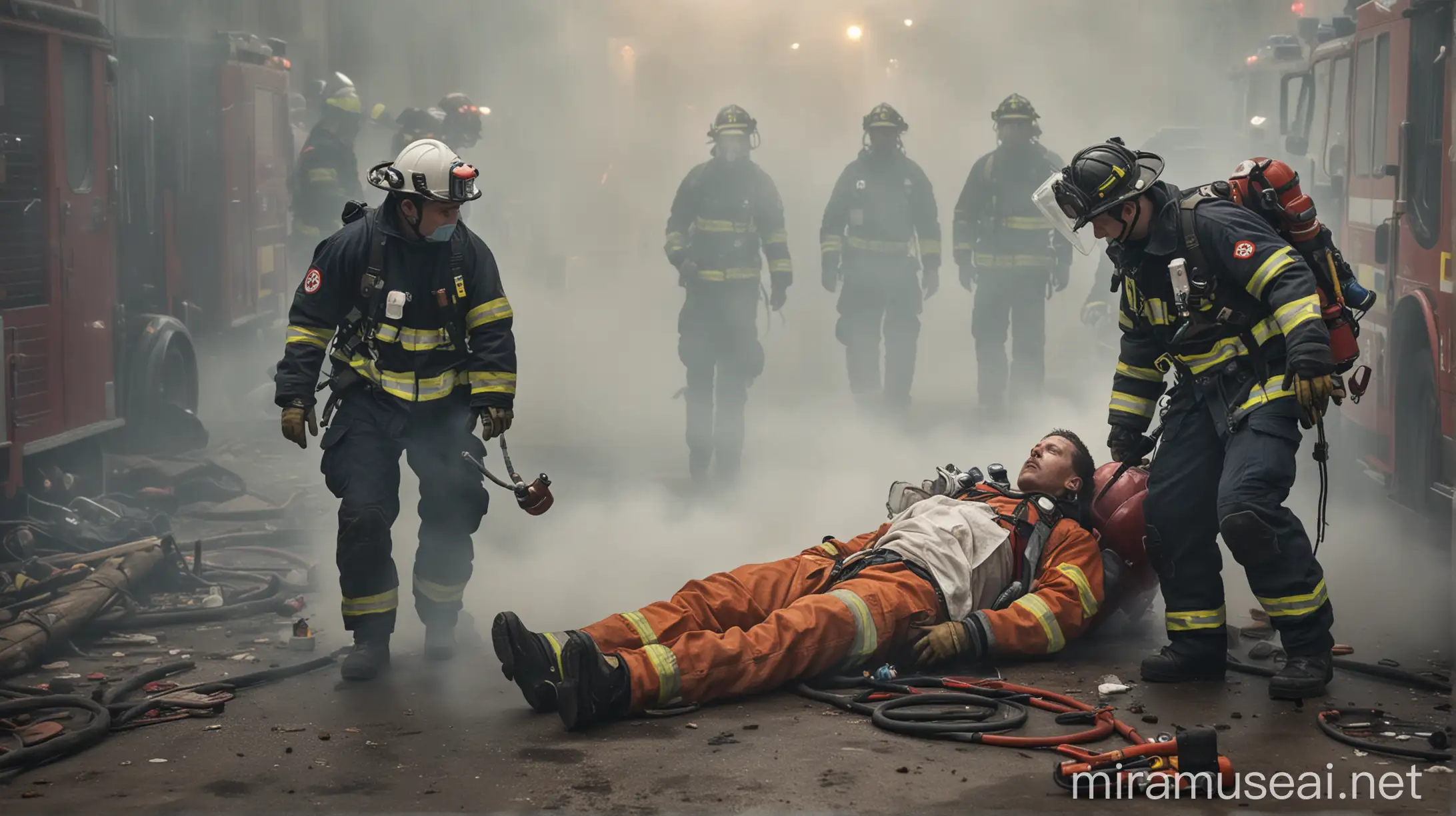 Emergency Medical Response Paramedics Treating Unconscious Patient Amidst Chaos