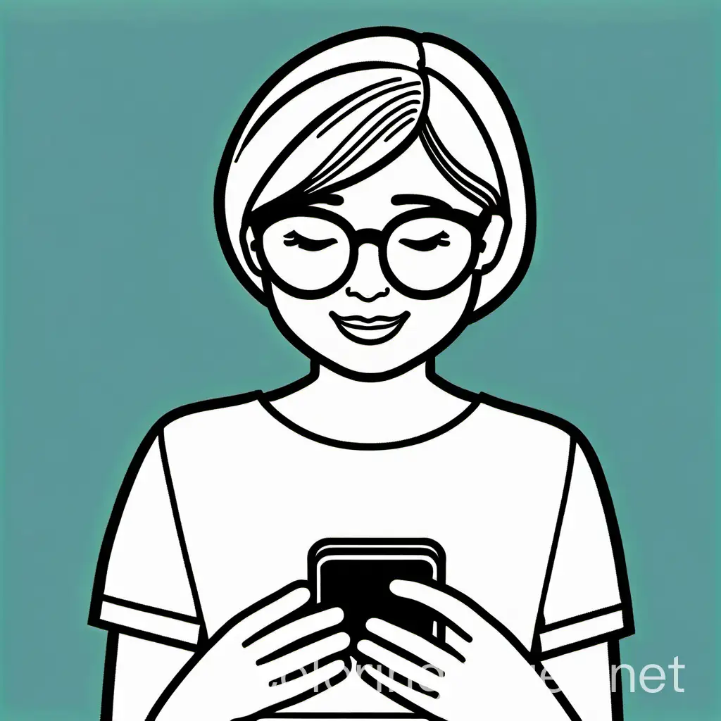 Young-Girl-with-Glasses-Using-Cell-Phone-Coloring-Page