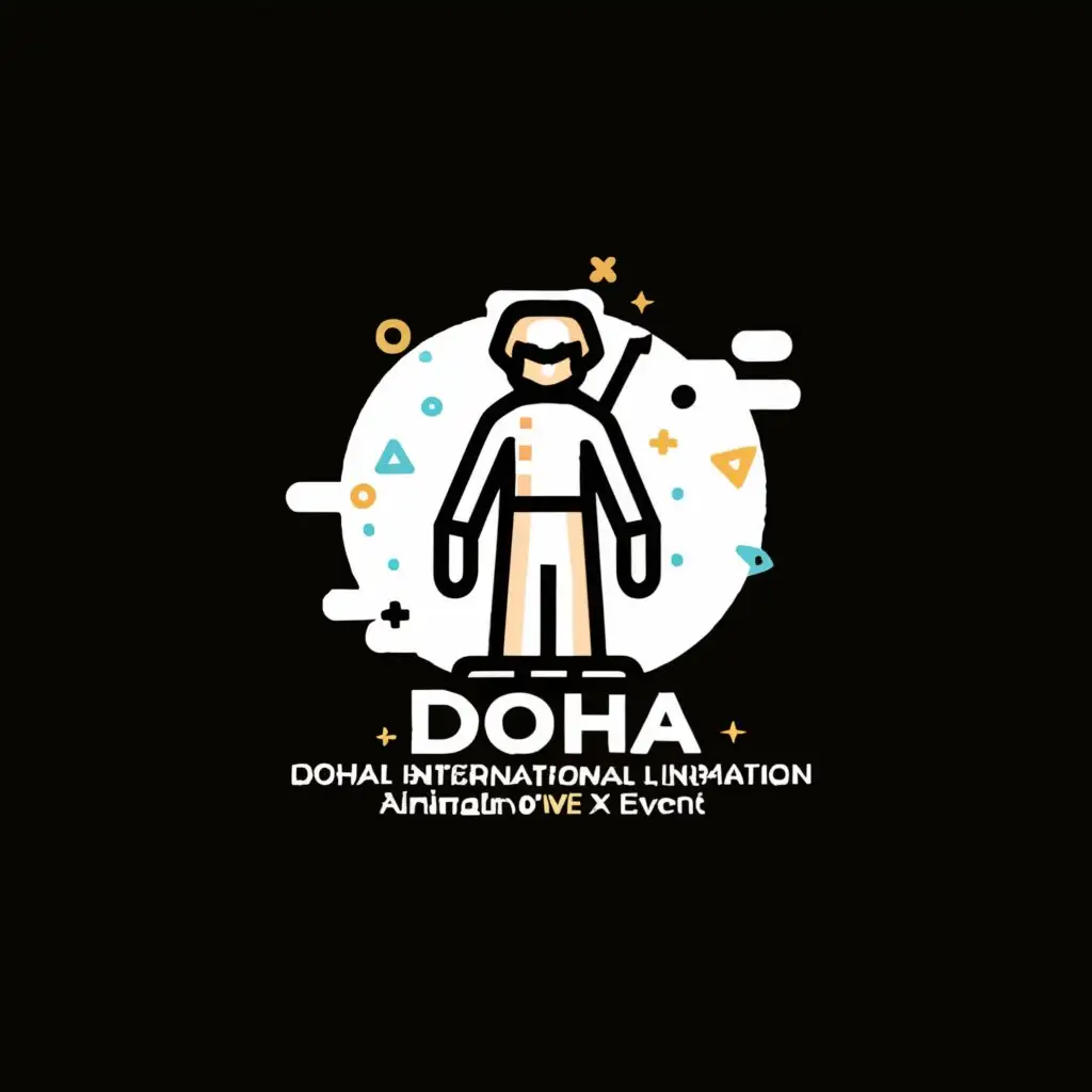a logo design,with the text "Doha International Animation and VFX Event", main symbol:stickman with an Arabic outfit,Minimalistic,be used in Events industry,clear background