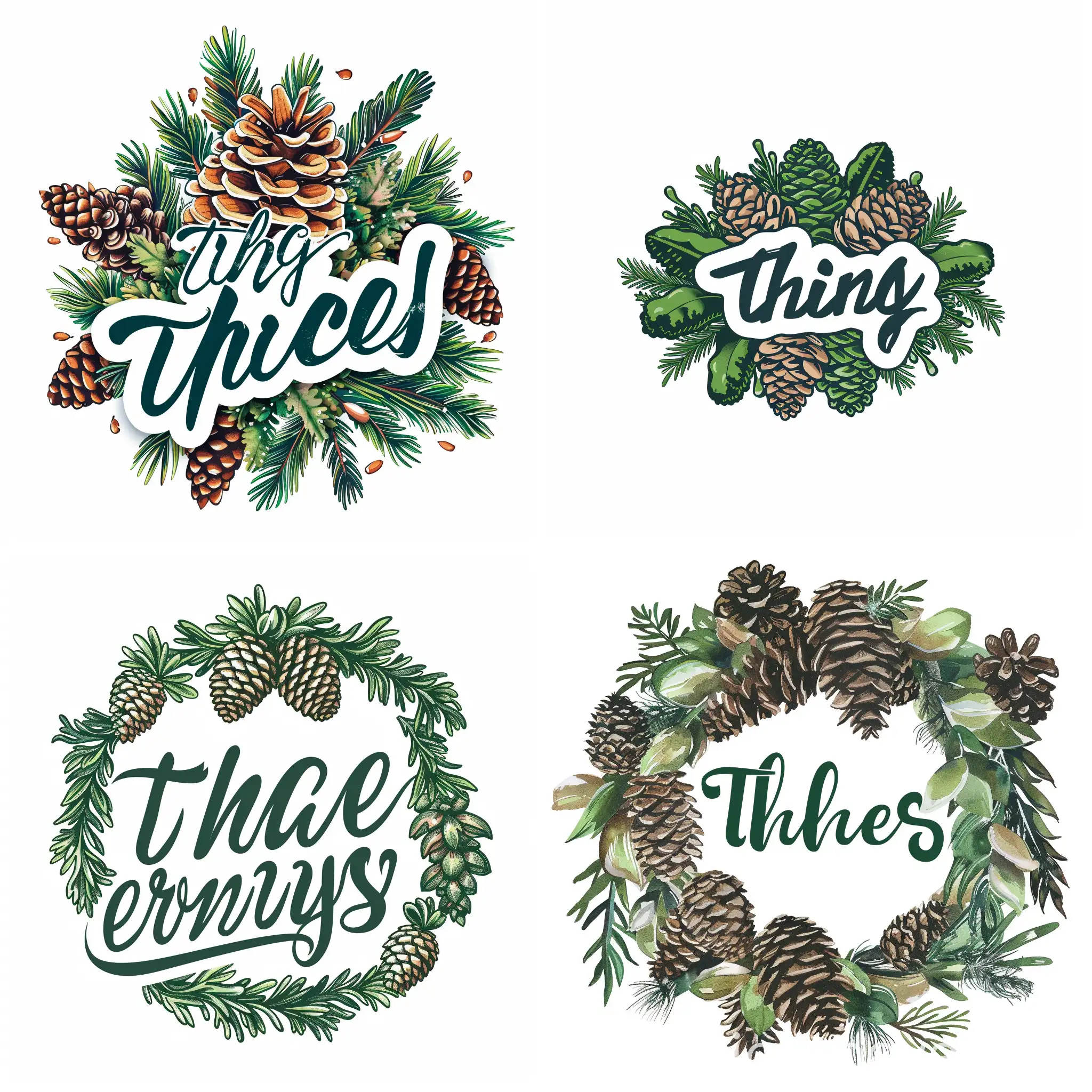 Логотип для магазина зелени и еловых шишек, надпись "things" 
