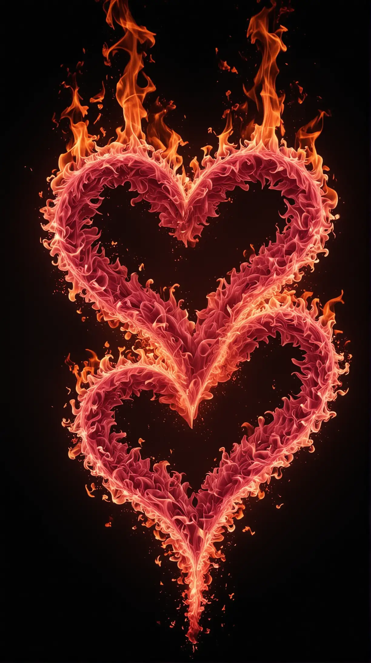 Romantic Pink Flames Creating Heart Shapes Against Dark Background