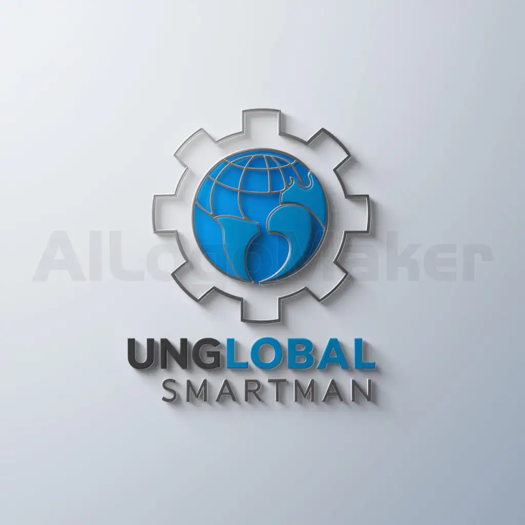 a logo design,with the text "Unglobal smartman", main symbol:results combined from Earth and gear graphics, Earth represents global, gear represents mechanical and management, overall conveying that store management software can be globally applicable and highly efficient,Minimalistic,be used in Internet industry,clear background