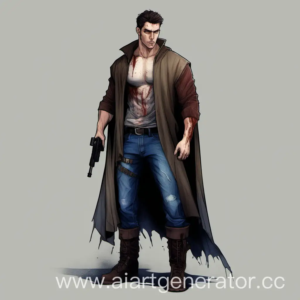 Brooding-Brunet-Warrior-Mysterious-Fighter-in-Bloodied-Cloak