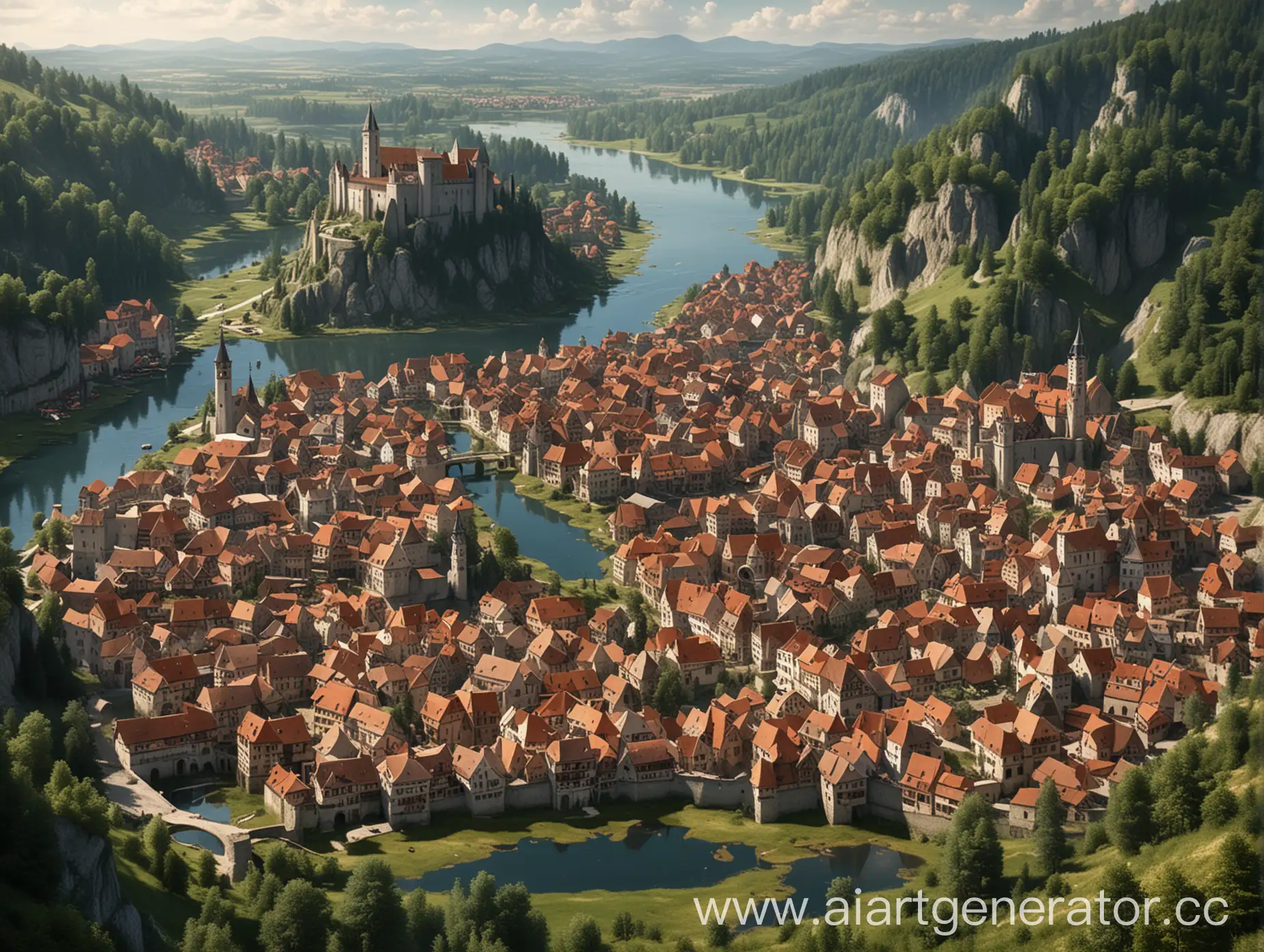 Late-Medieval-European-City-Amidst-Lakes