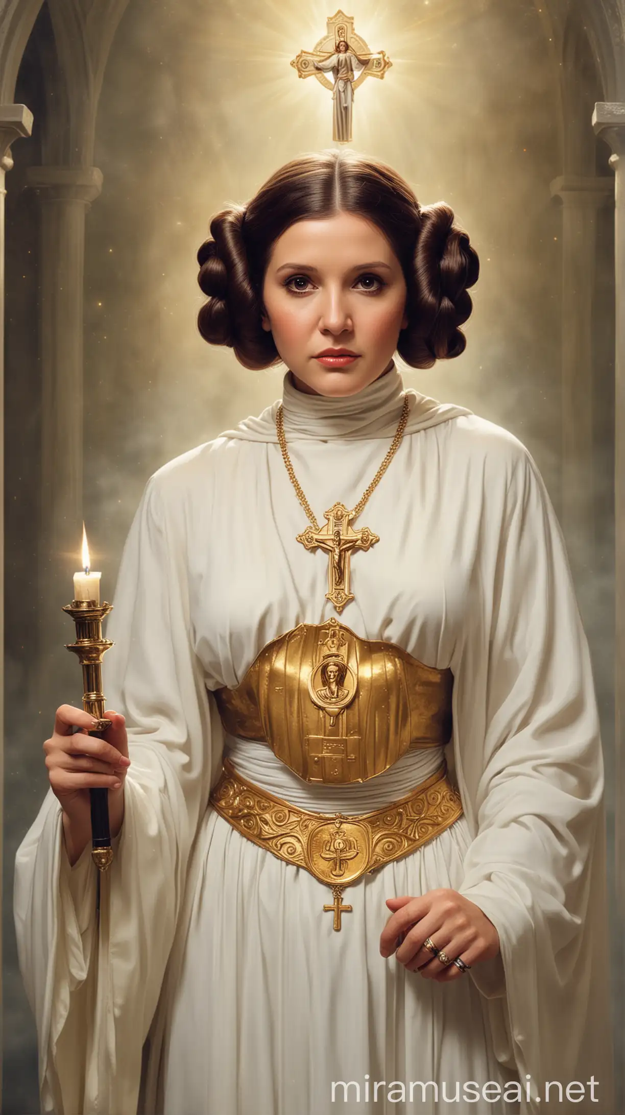 Princess Leia as a Catholic Saint Art Iconic Star Wars Character Revered in a Holy Light