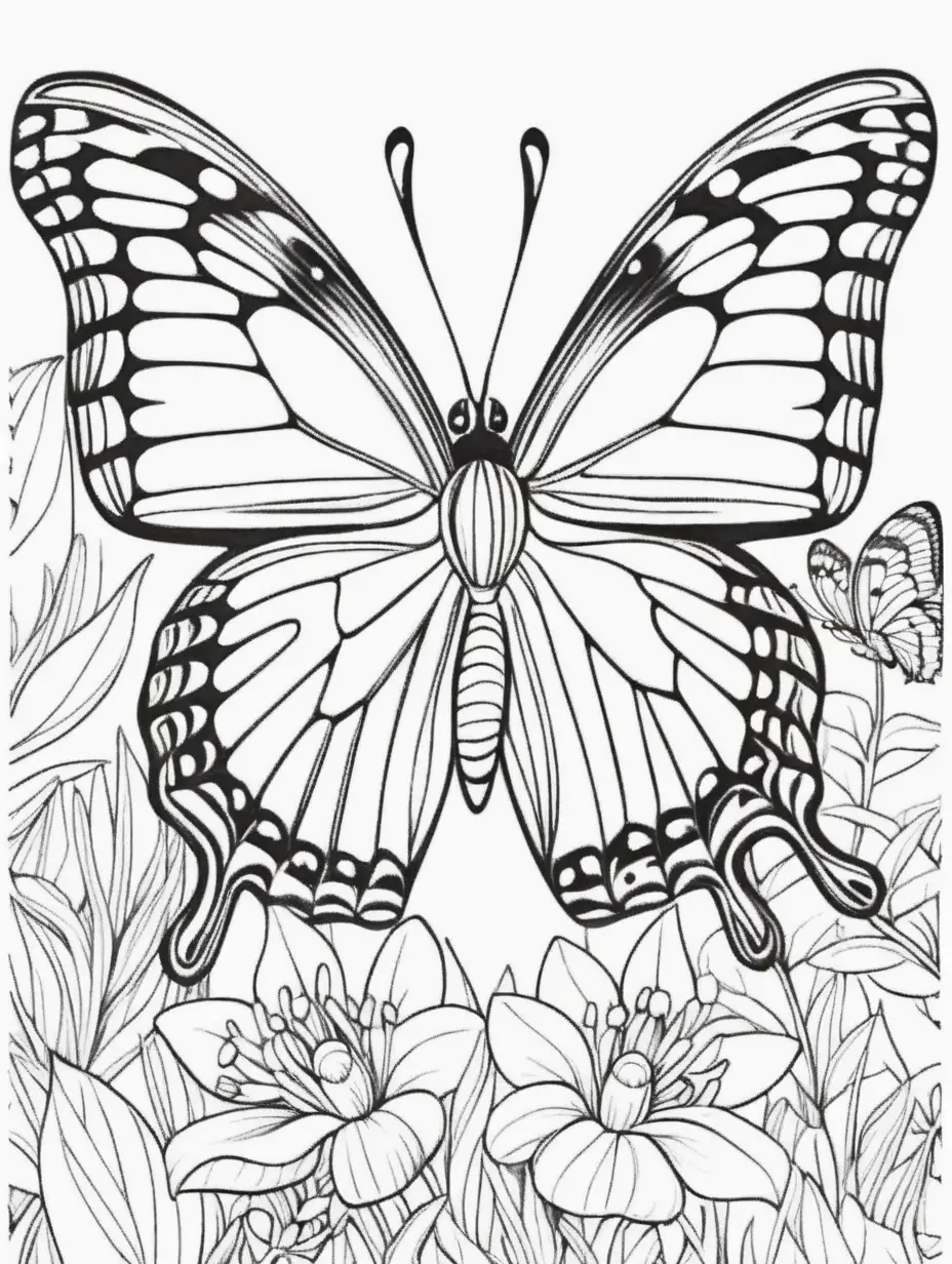 Nature Butterfly Adult Coloring Page Serene Scene for Relaxation and Creativity