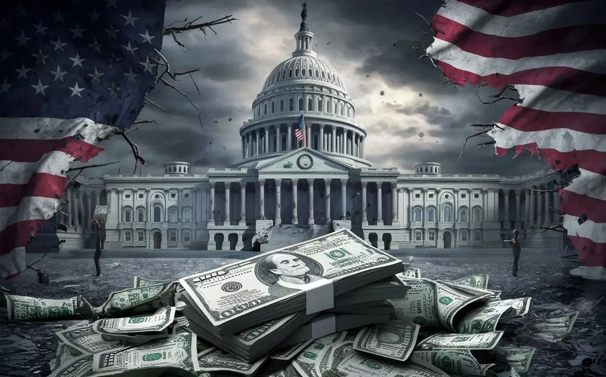 REALISTIC REAL Image of US Government collapse and dollar