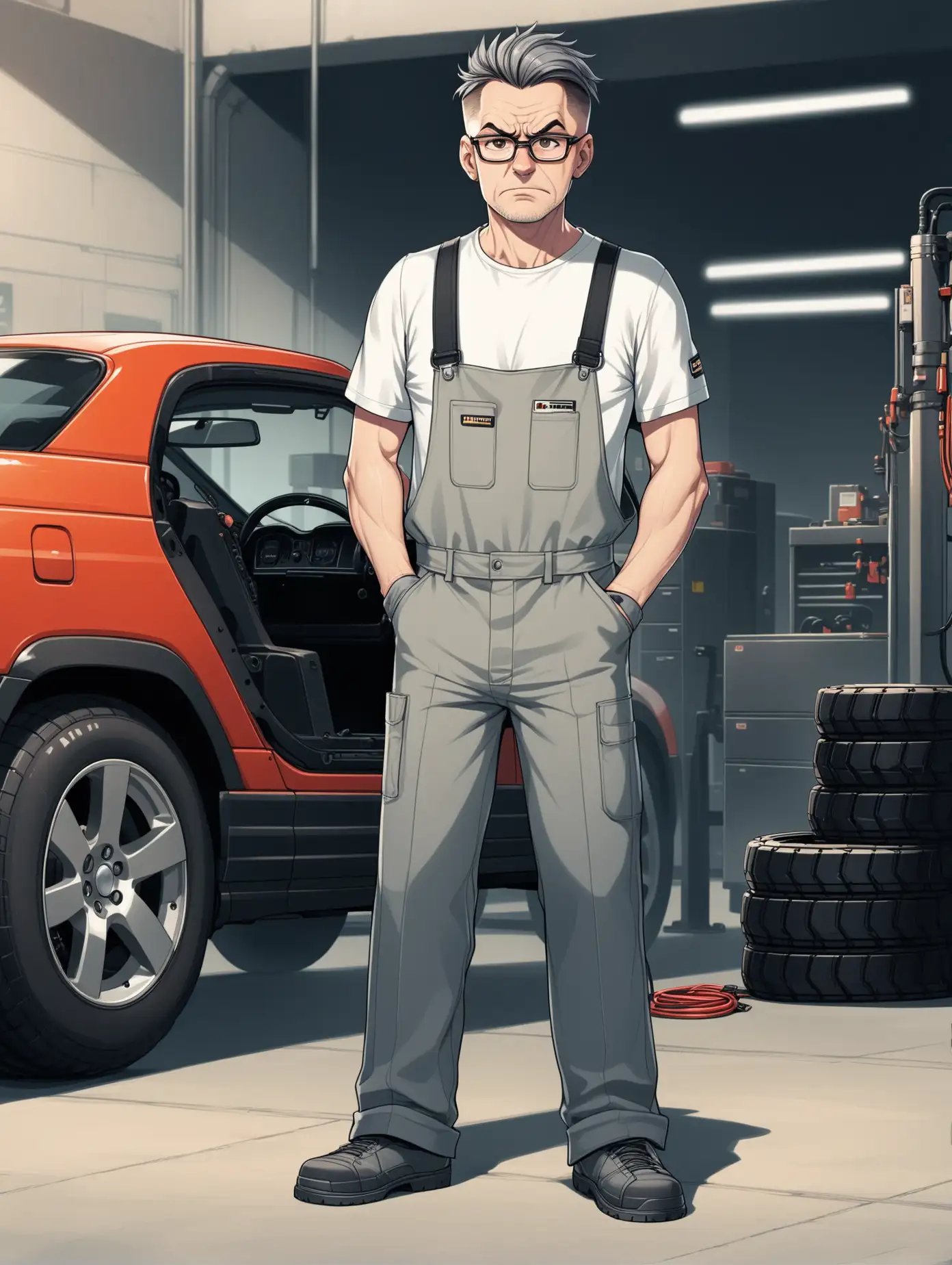 Middleaged-Auto-Mechanic-in-Glasses-Standing-Tall-with-a-Serious-Expression