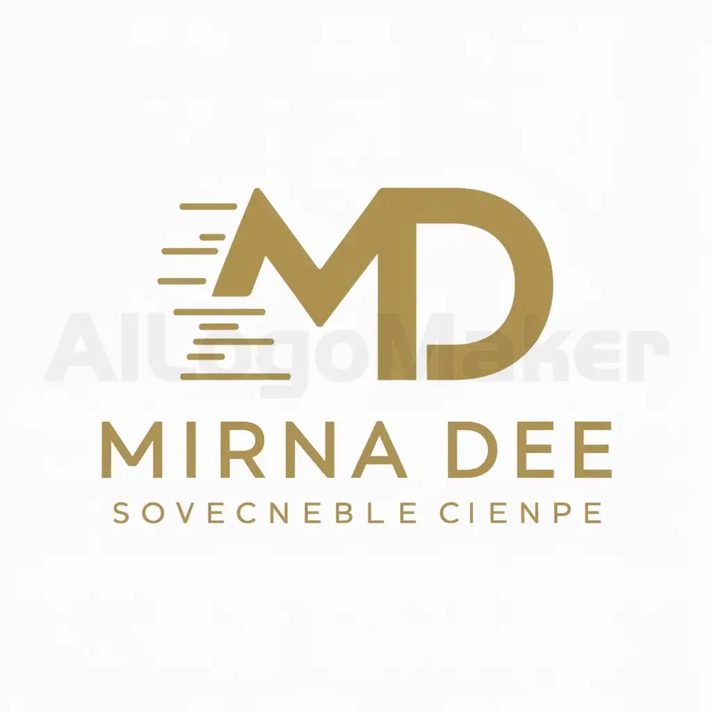 a logo design,with the text "Mirna DEE", main symbol:Name to Display : Mirna DEELogo Type: MonogramPrimary Colors: GOLDDesign Style: Modern and Minimalist, Dynamic and EnergeticLetter Composition: Integrate the letters 'M' and 'D' into a cohesive shape that is easily recognizable, Experiment with various geometric forms to creatively combine the lettersTypography: Choose a bold and clear sans-serif font, ensuring each letter is legible and harmonious when combinedMessage to Convey: Professionalism, Boldness, Elegance,Minimalistic,clear background