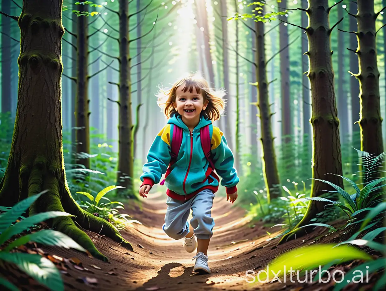 child playing in the forest
