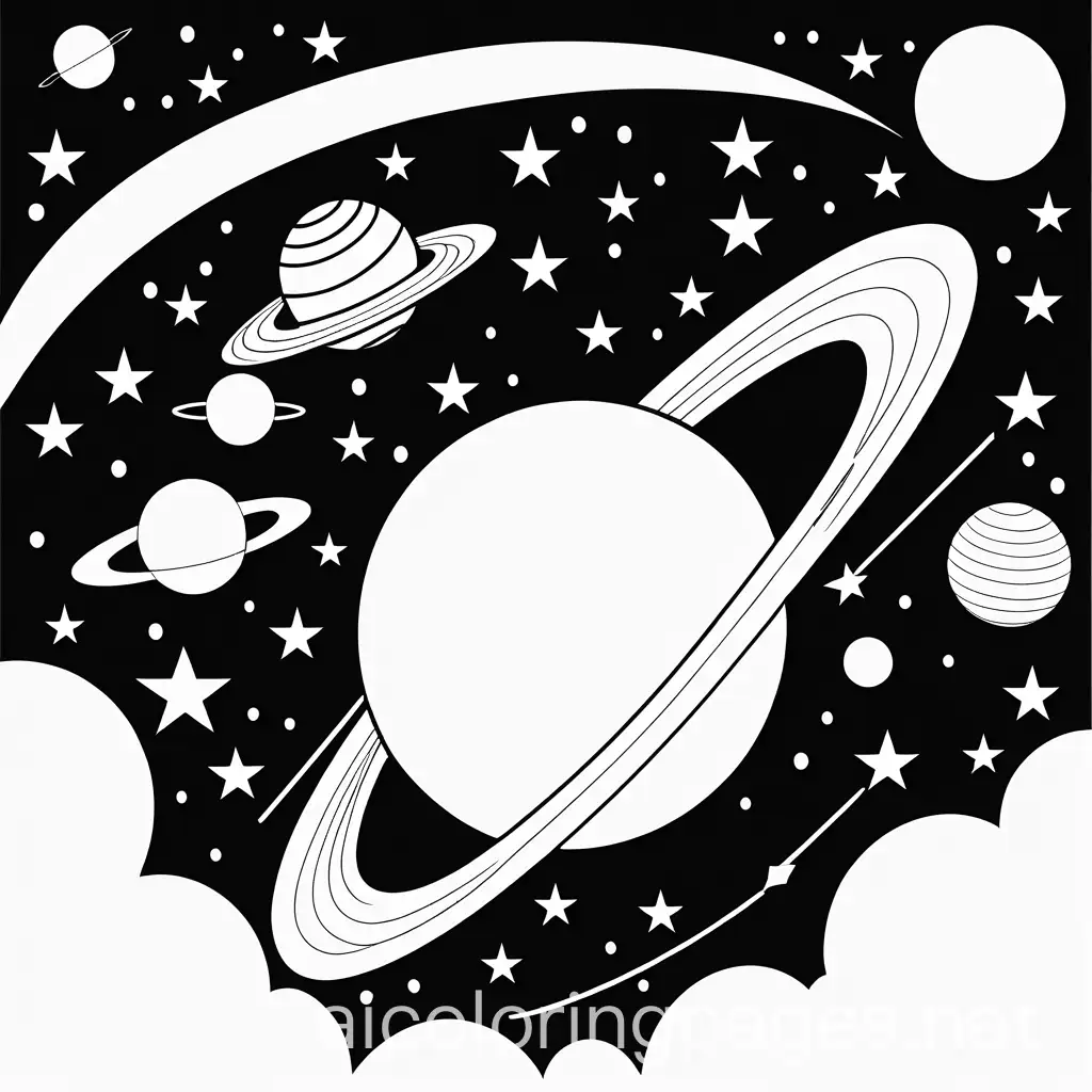 Outer space,nColoring Page, black and white, line art, white background, Simplicity, Ample White Space. The background of the coloring page is plain white to make it easy for young children to color within the lines. The outlines of all the subjects are easy to distinguish, making it simple for kids to color without too much difficulty