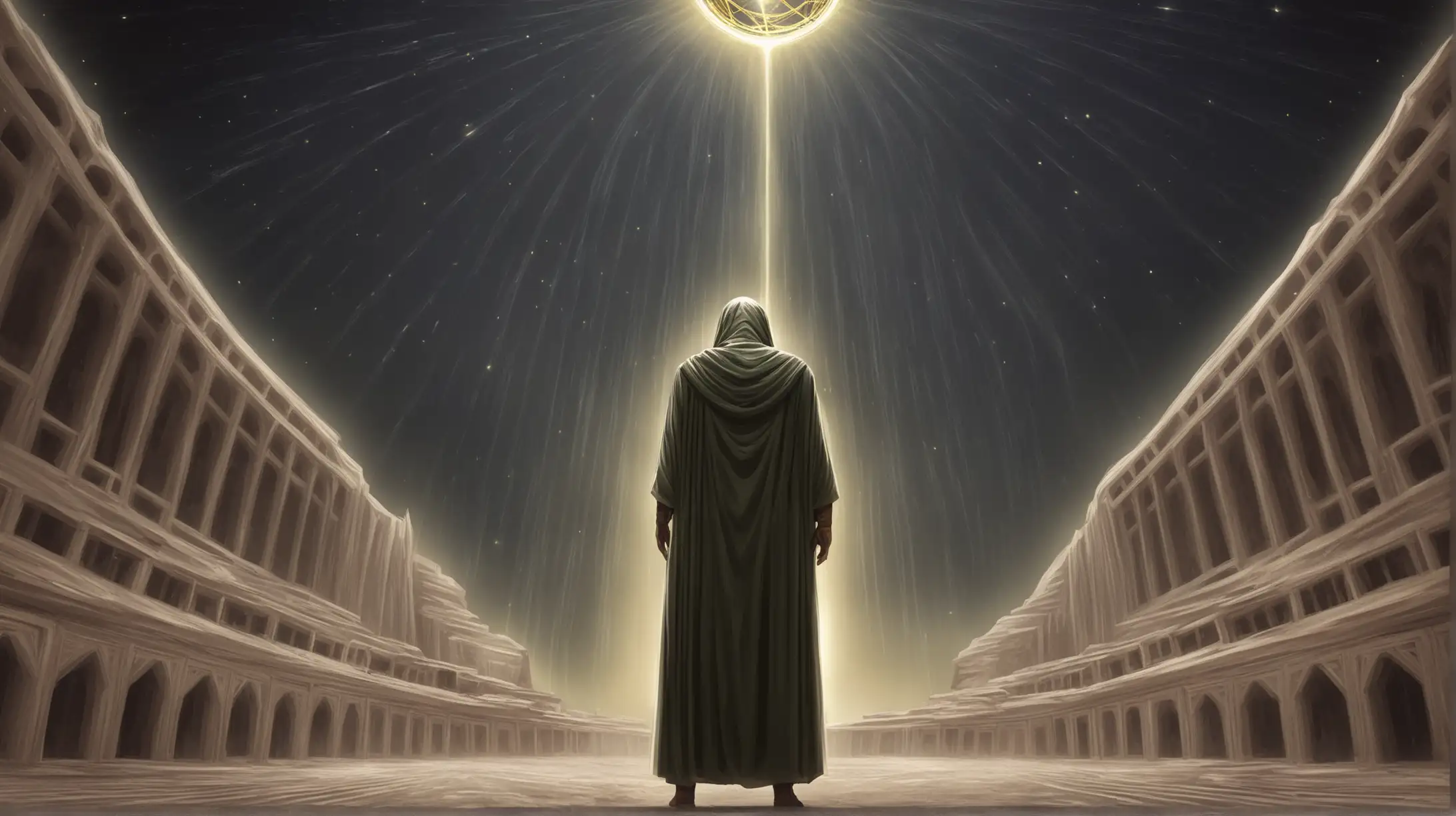 Mysterious Prophet in Enigmatic Twilight Landscape