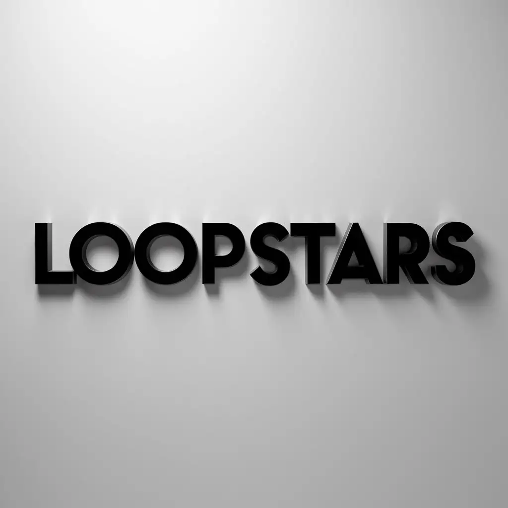 texto en color negro en el centro de la imagen "LoopStars" en 3D, fondo blanco
