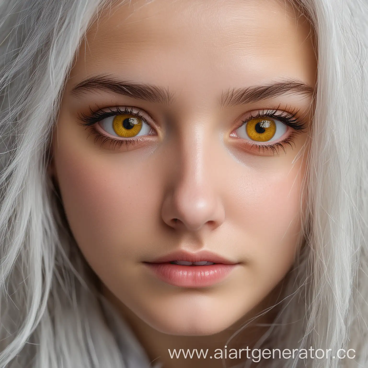 Девушка, белые волосы, жёлтые глаза, глаза крупным планом