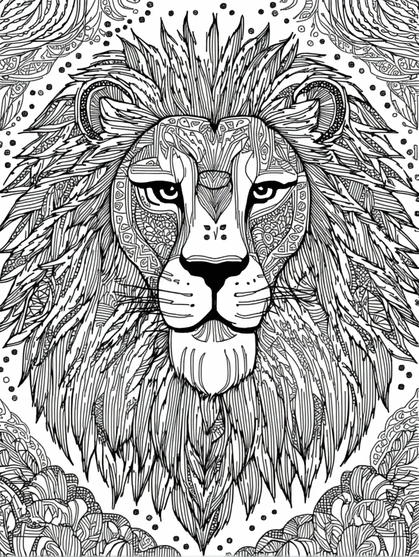 black and white adult colouring page, lion, zentangle art,  2d view, clean line art, clear line art, print quality, white background, hd No arguments