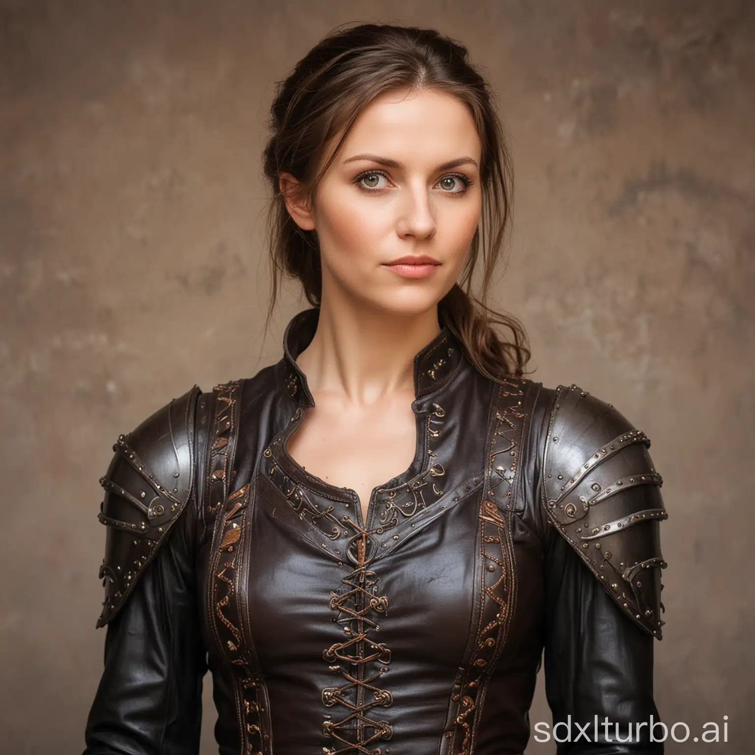 a 33 year athletic old girl in medieval leather