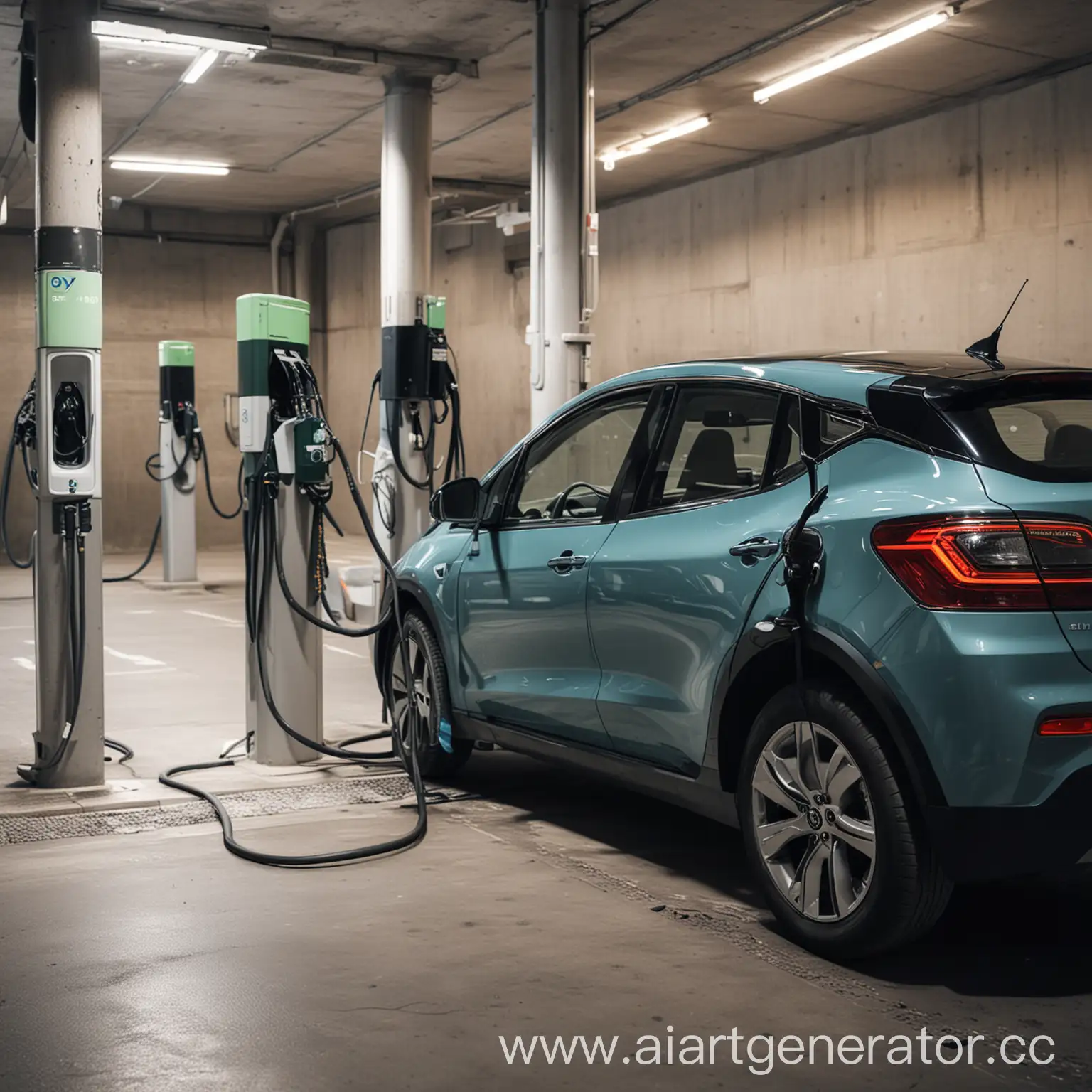 Electric-Car-Refueling-in-Underground-Parking-Garage