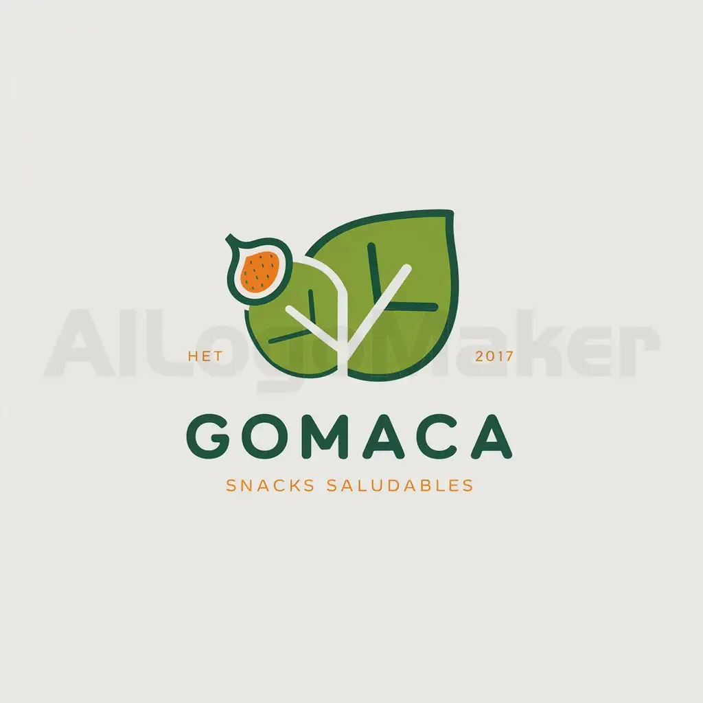 a logo design,with the text "GOMACA snacks saludables", main symbol:espinaca, snack, maracuyá,Minimalistic,clear background