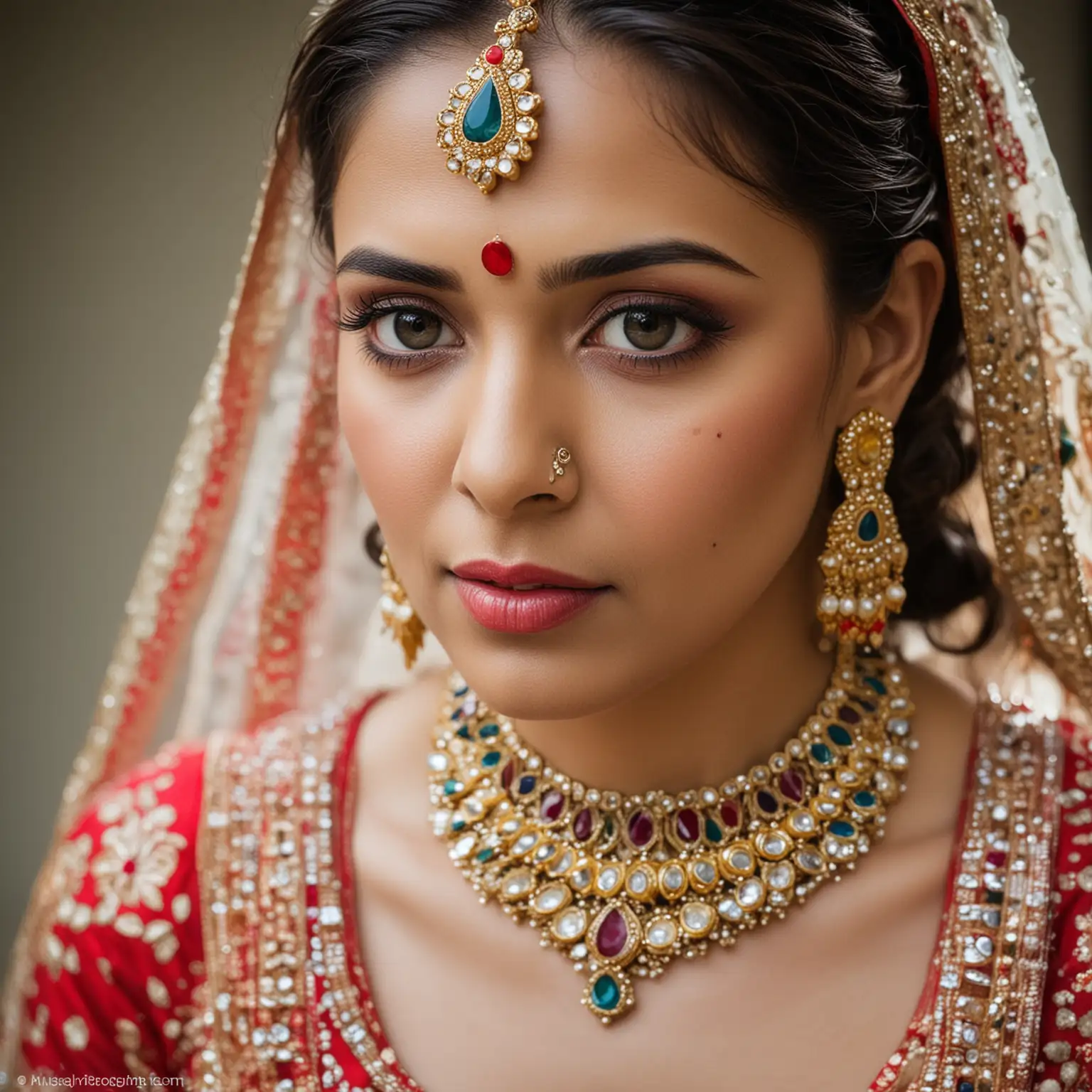 indian bride wearing colorful polki jewelry