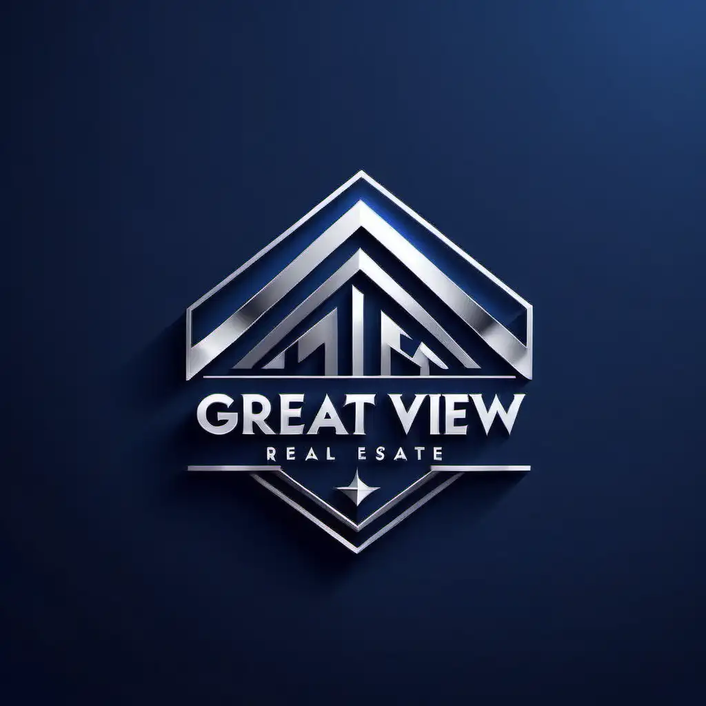 create a logo for "Great view Real Estate", professional, classic and clean and simple look, incorporate trendy typography, symbols and geometric shapes. use platinum color with deep blue.