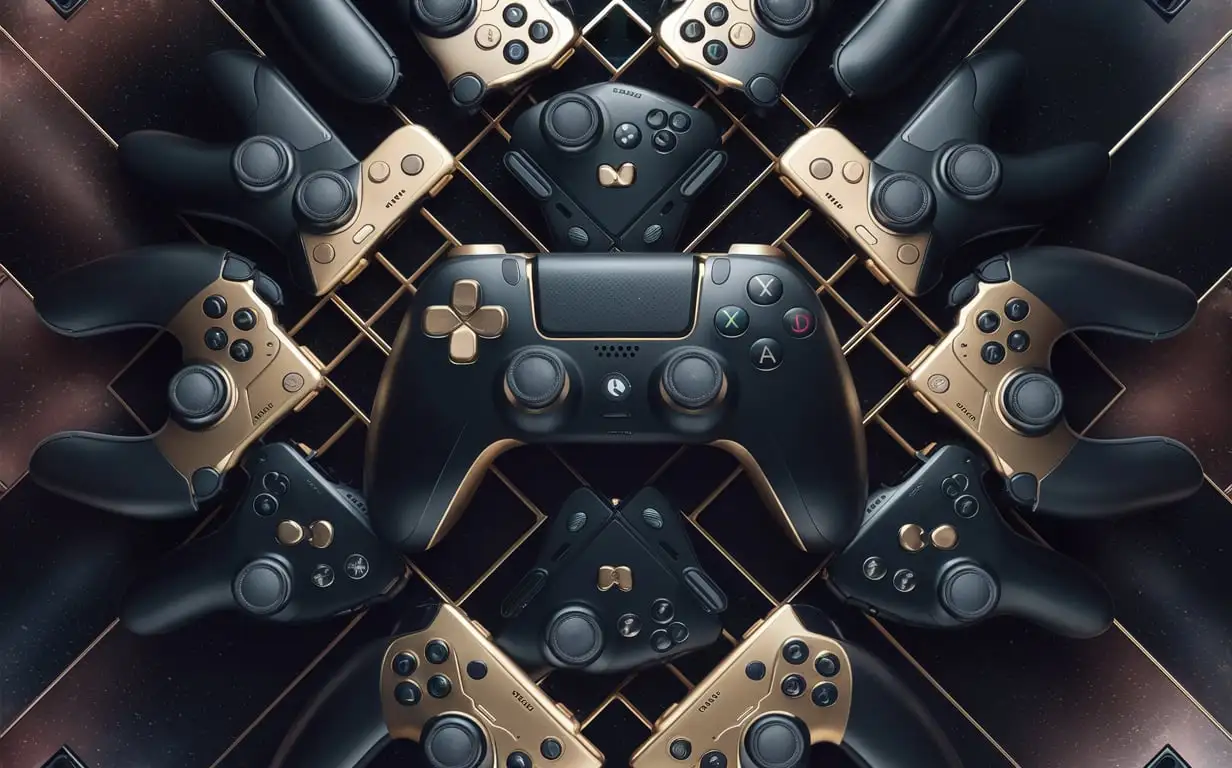 make wallpaper with many game controller. black and gold colour