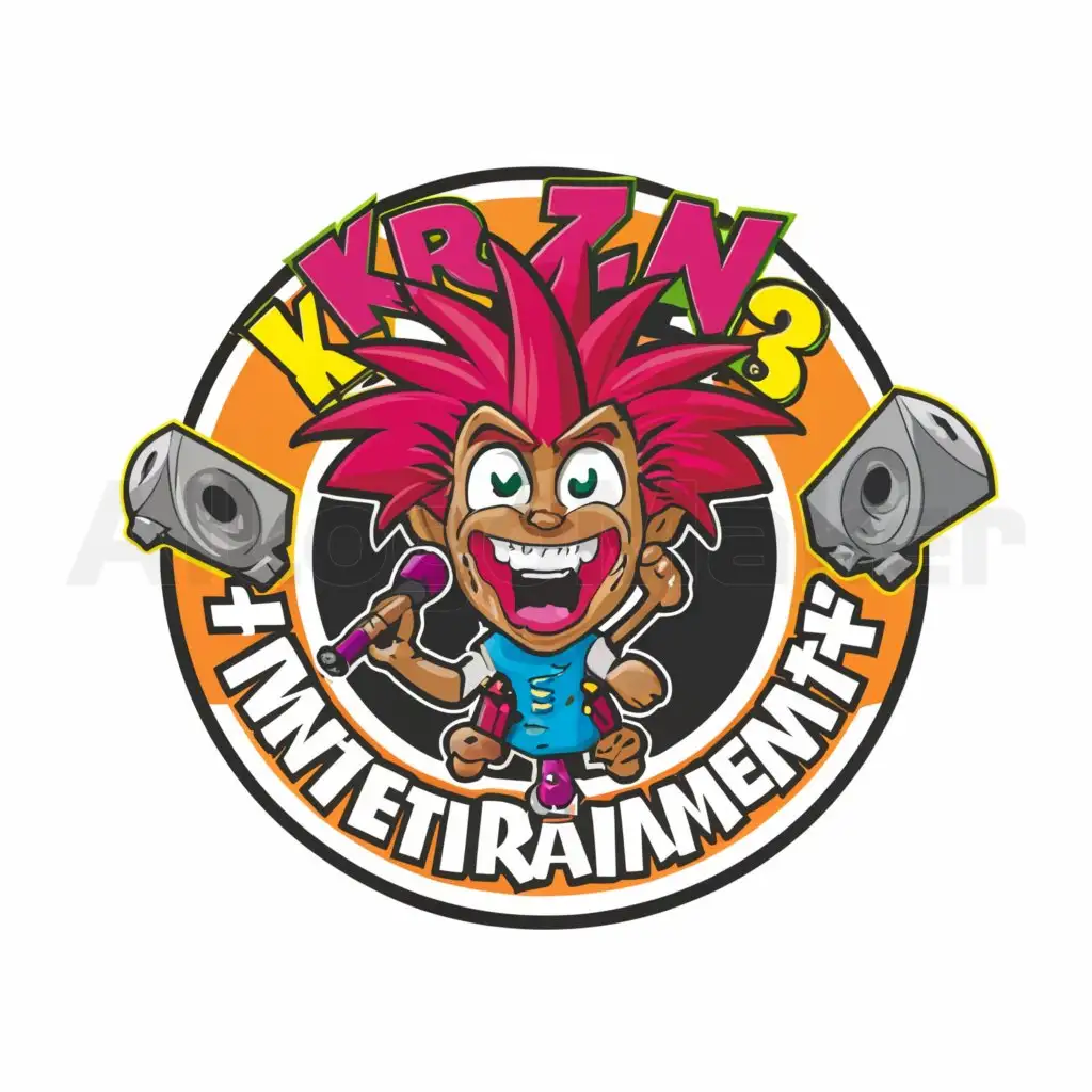 a logo design,with the text "Krazy N8 Entertainment", main symbol:Crazy cartoon,complex,clear background