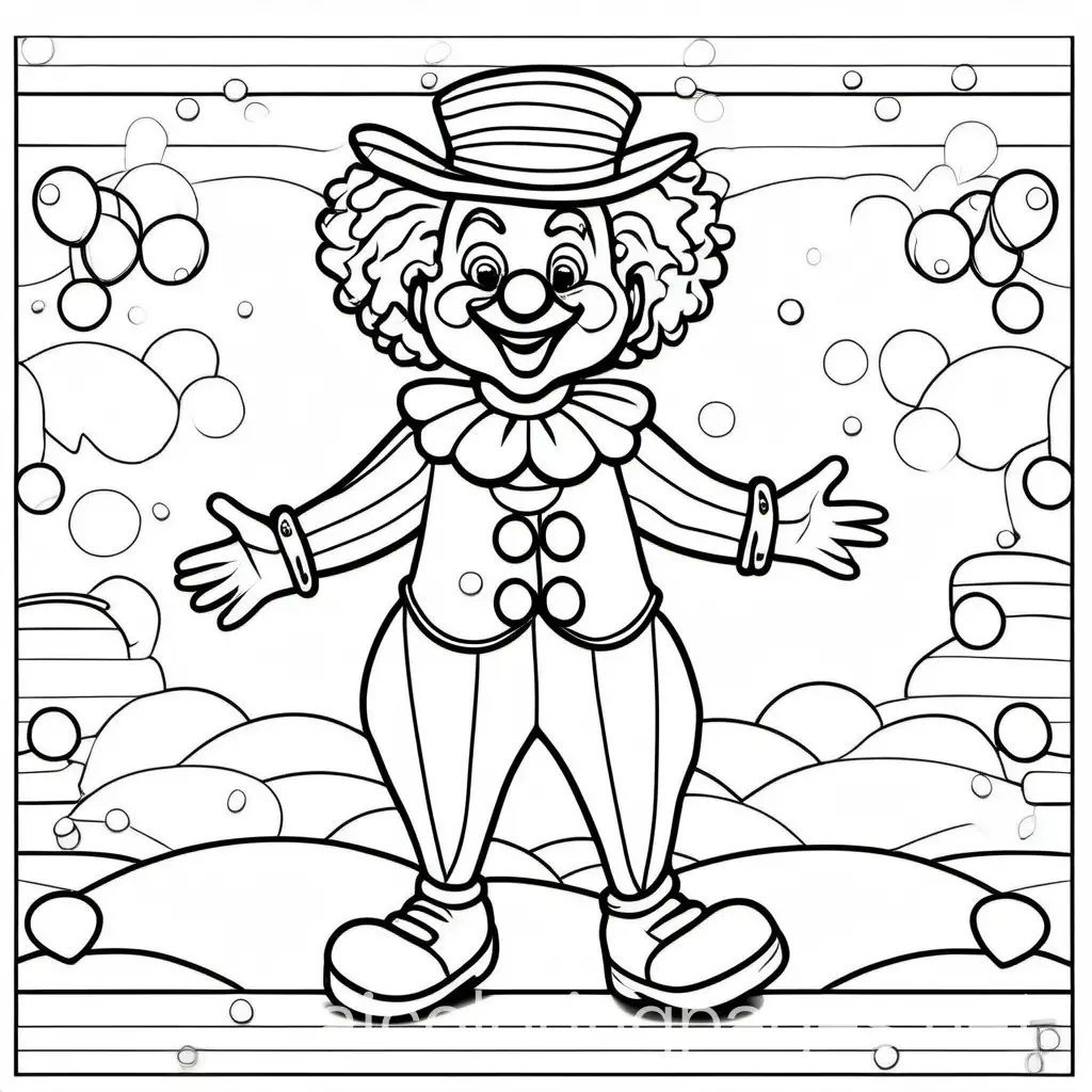 kids clown playing
, Coloring Page, black and white, line art, white background, Simplicity, Ample White Space. The background of the coloring page is plain white to make it easy for young children to color within the lines. The outlines of all the subjects are easy to distinguish, making it simple for kids to color without too much difficulty