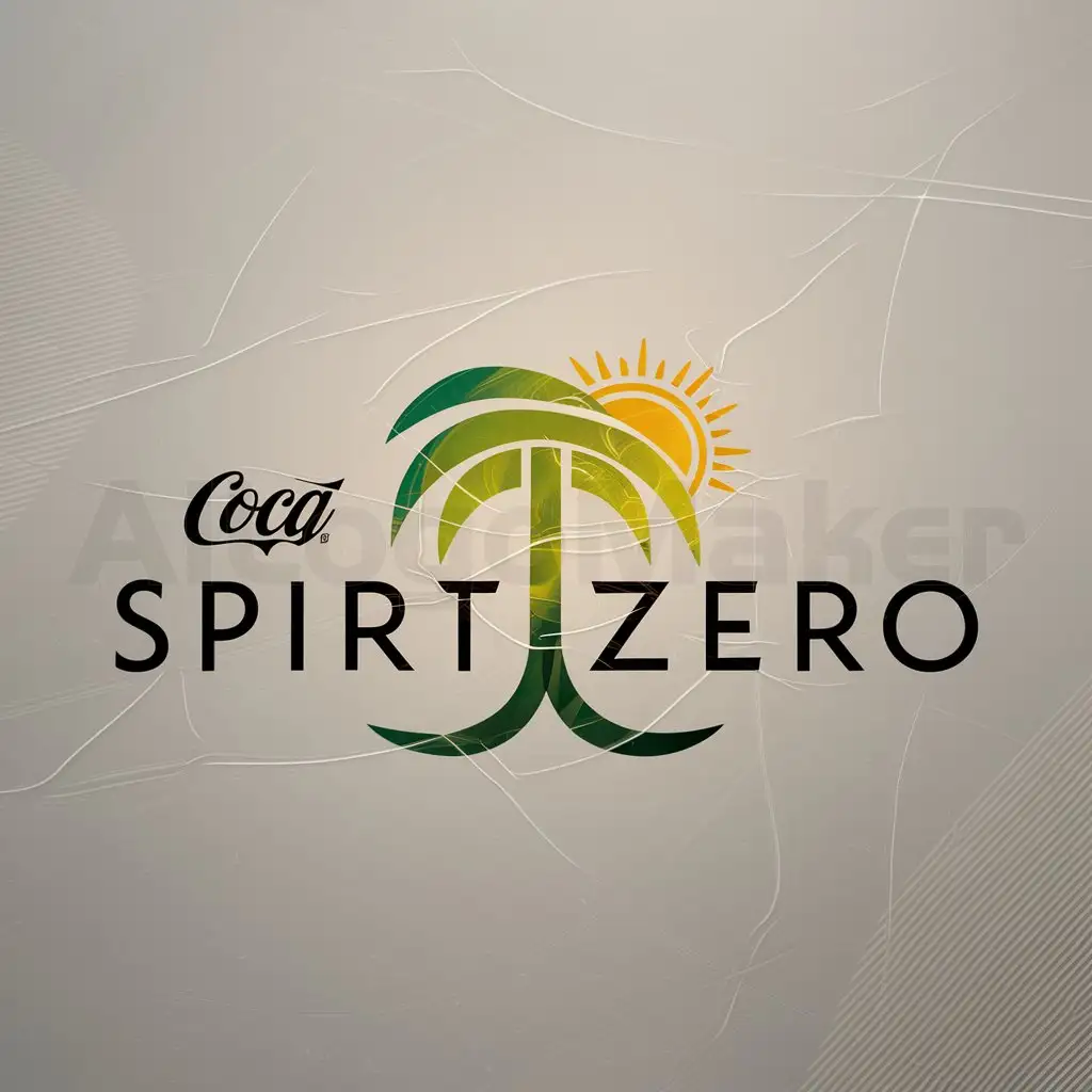 a logo design,with the text "Coca", main symbol:Logo 'SpiritZero' with-a palm tree in-the rear background and a sun,Moderate,clear background