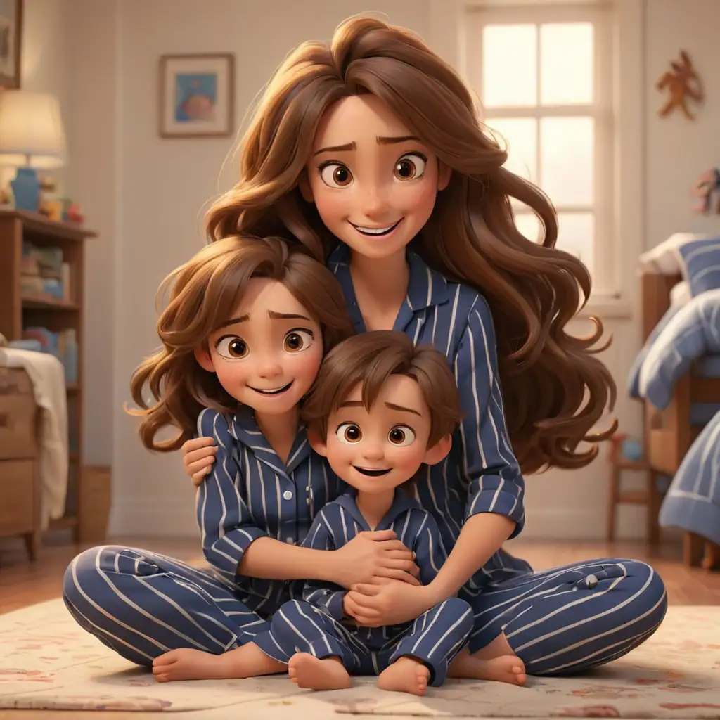 Happy Mother and Son Embrace in Disney Pixar Style 3D Animation