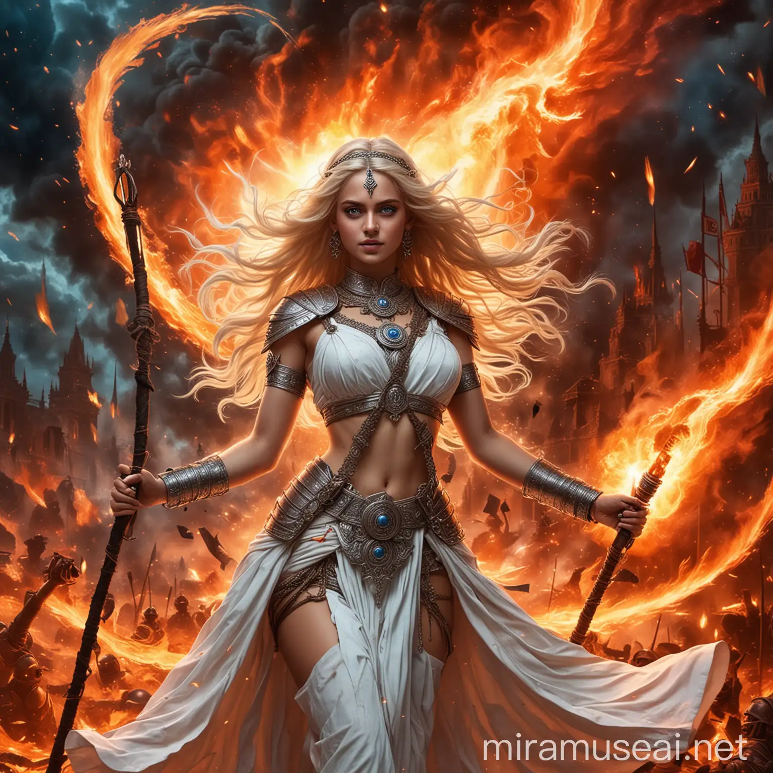 Blonde Hindu Goddess Empress General Nazi in Fiery Combat
