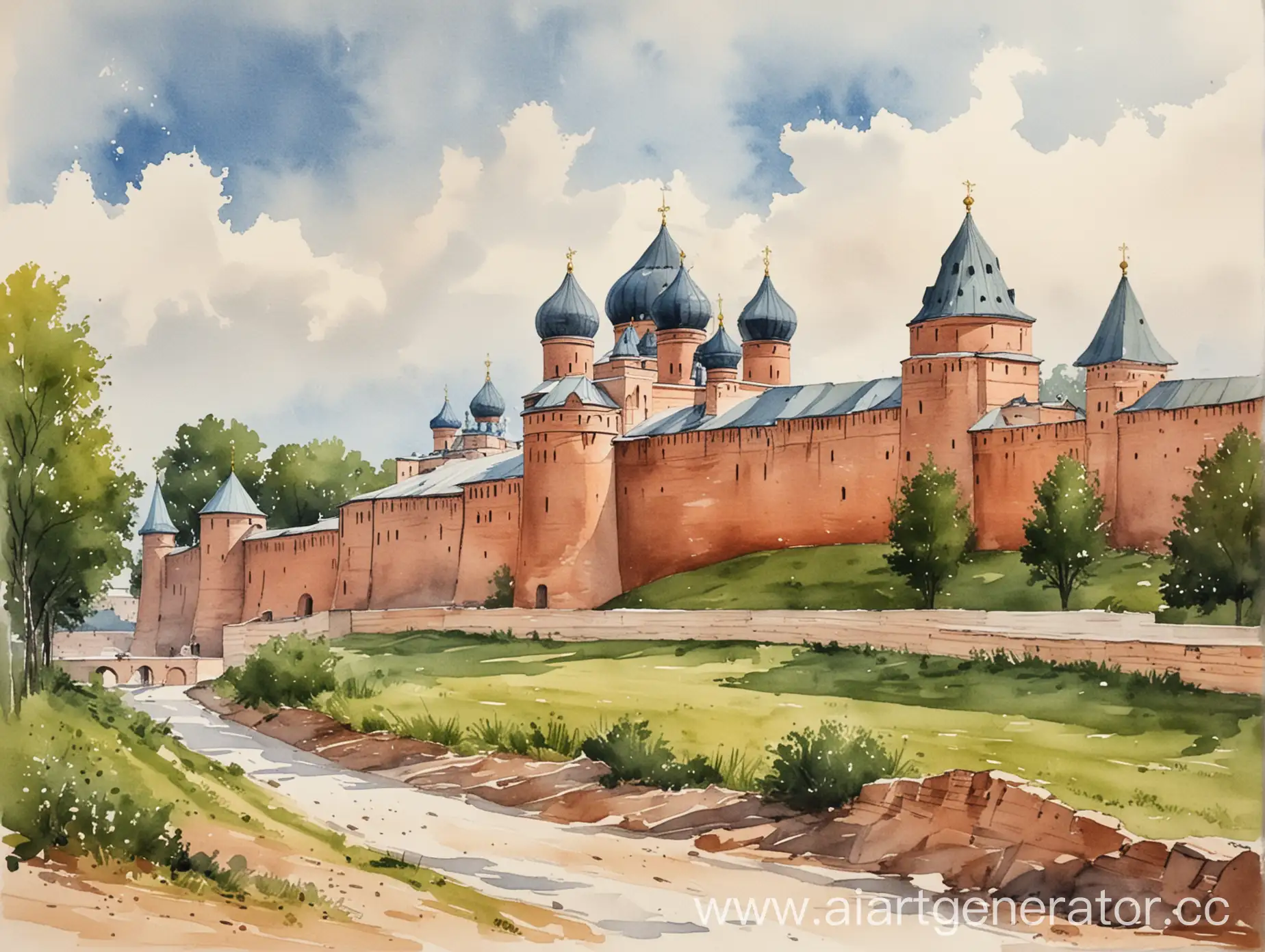 Watercolor-Illustration-of-the-Novgorod-Kremlin-in-Veliky-Novgorod