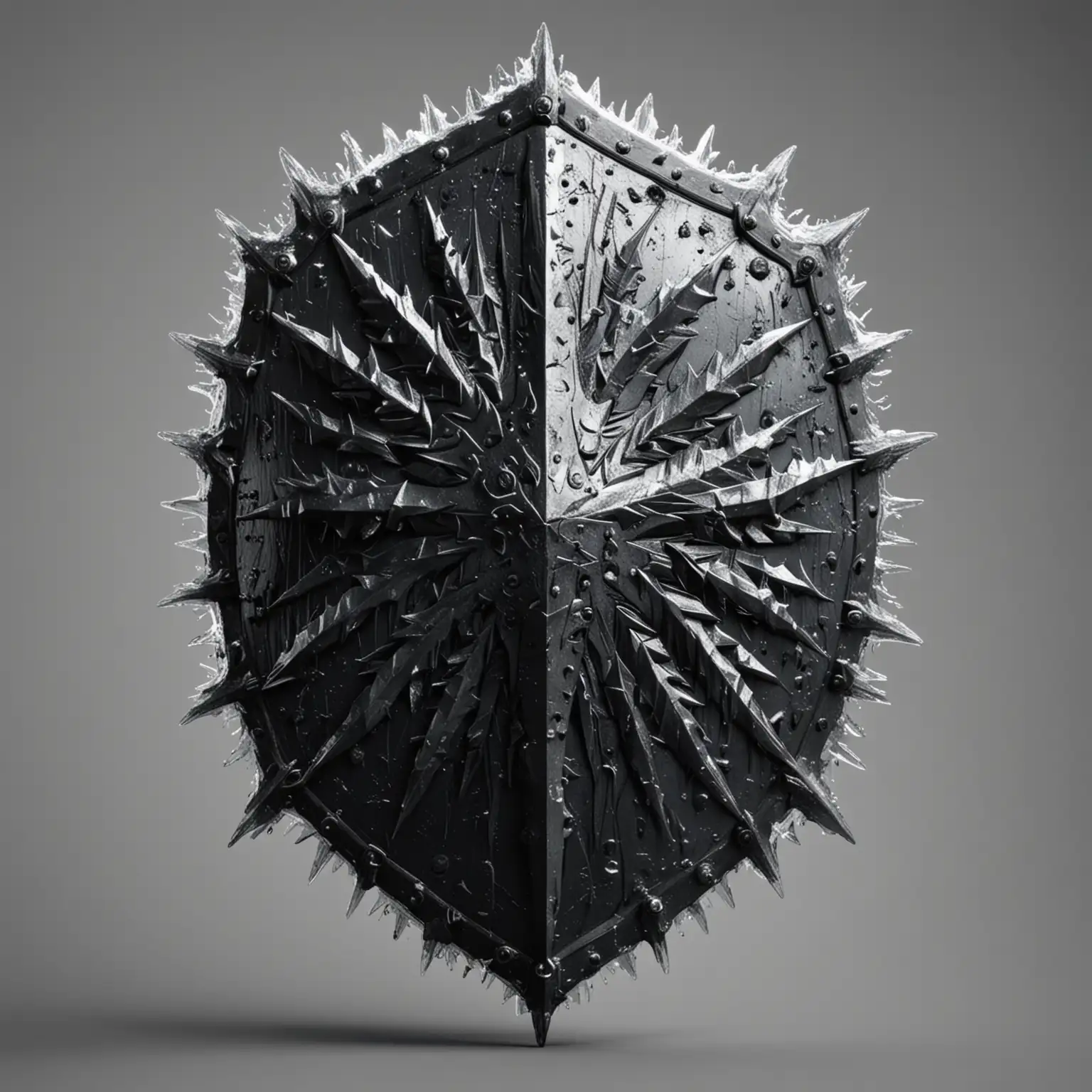 Icy-Black-Shield-with-Spiked-Patterns-on-White-Background