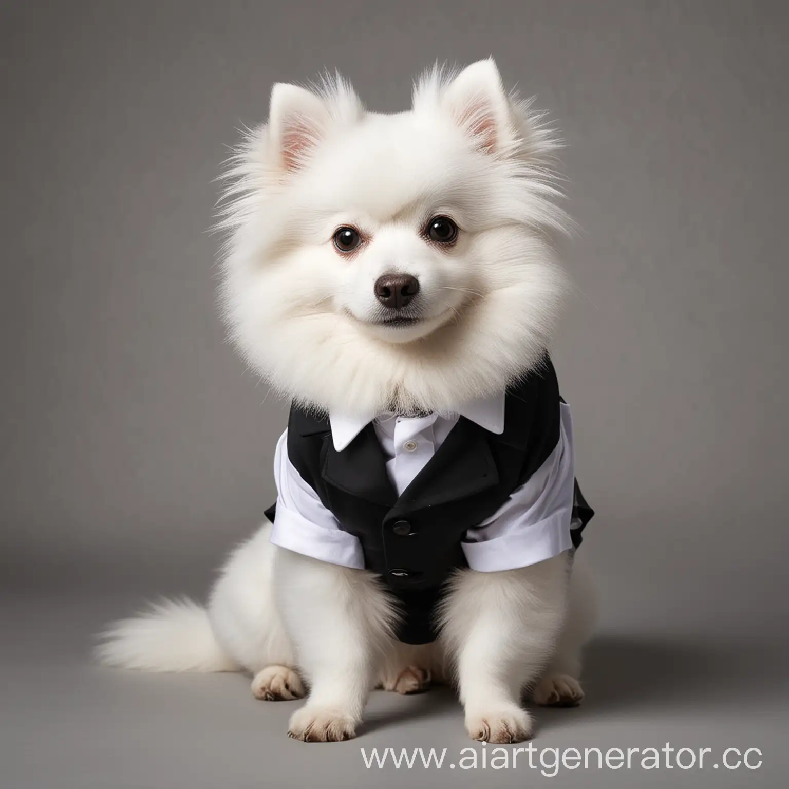 Elegant-White-Spitz-Dog-in-Sophisticated-Black-Suit