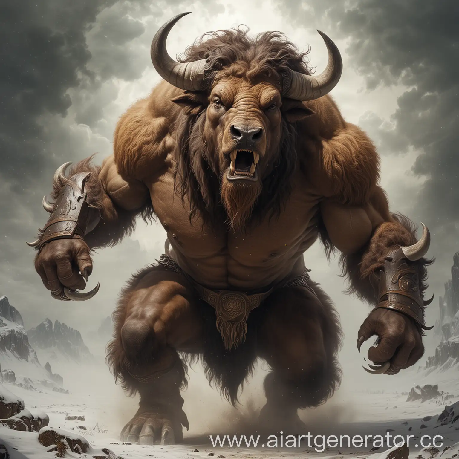 Furious-Minotaur-with-Bison-Head-in-Ancient-Mythological-Scene
