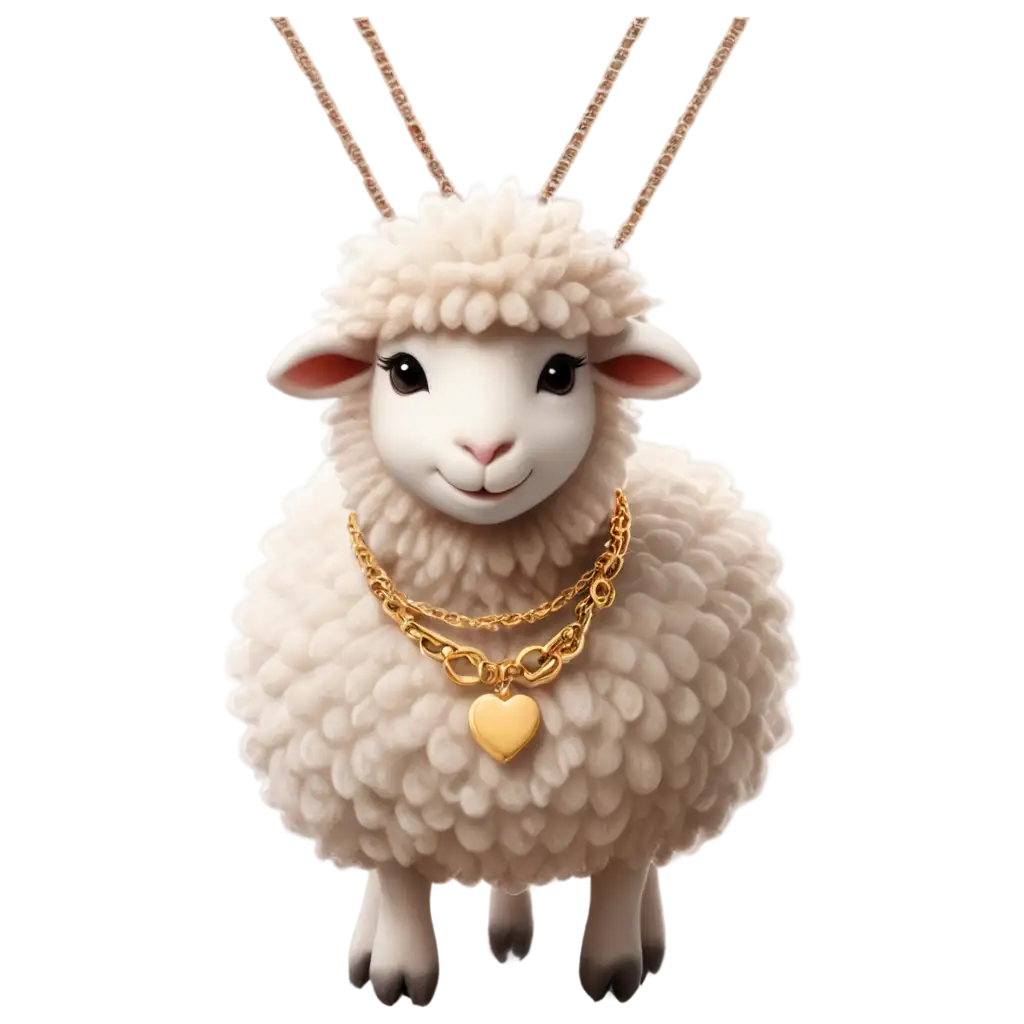 A cute sheep wearing a gold necklace 