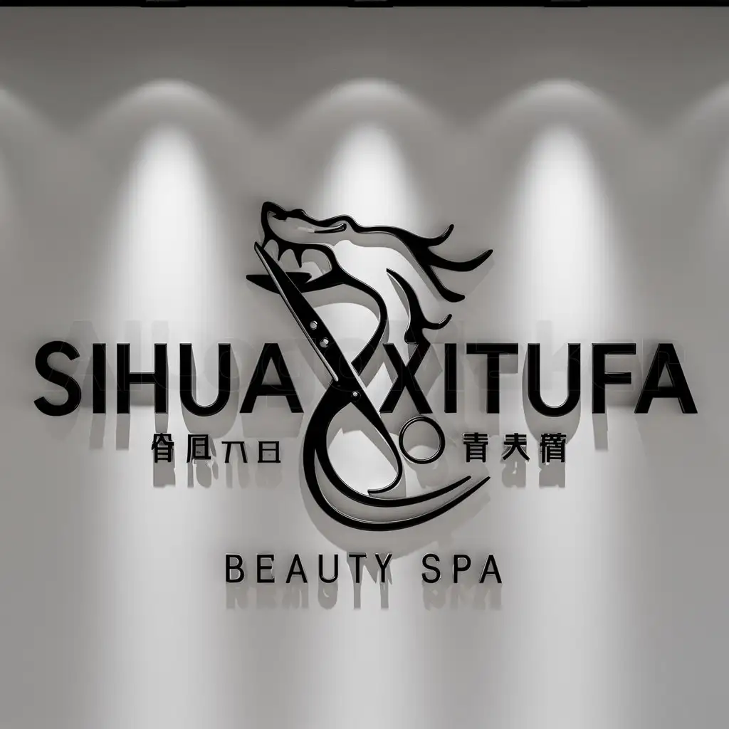 LOGO-Design-For-Sihuaxitufa-Elegant-Dragon-and-Scissors-Emblem-for-Beauty-Spa-Industry
