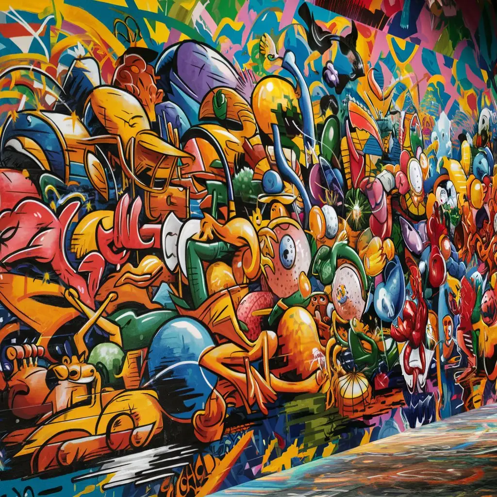 Create colorful painting that is done on canvas that is no humans just street art  graffiti