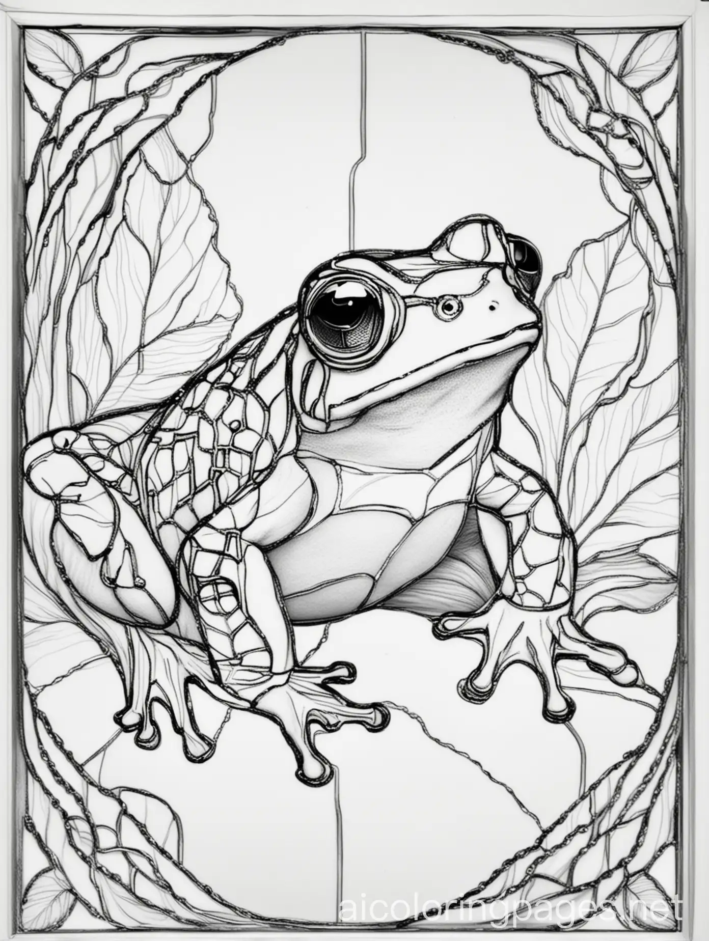Stained-Glass-Frog-Coloring-Page-for-Adults-Detailed-Line-Art-on-White-Background