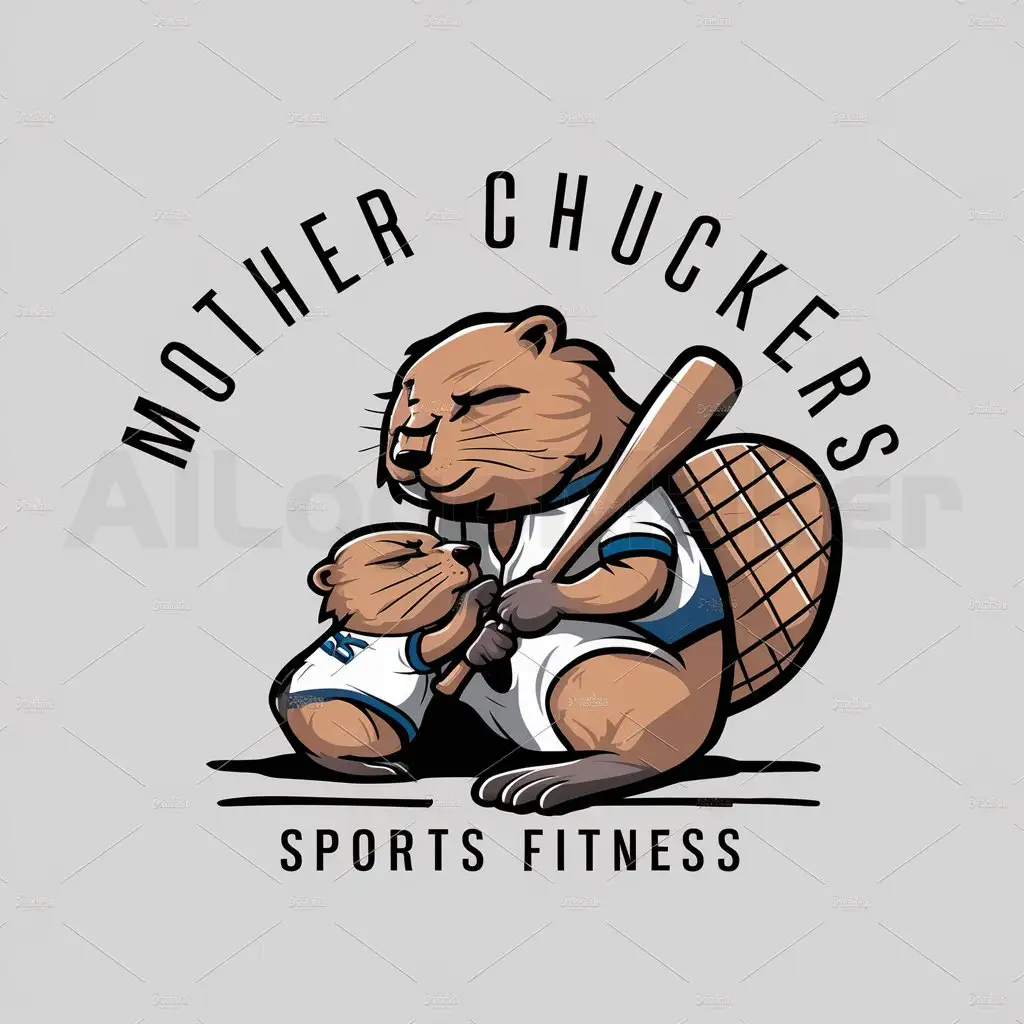 a logo design,with the text "Mother Chuckers", main symbol:A mother beaver breastfeeding a baby beaver while holding a baseball bat,Moderate,be used in Sports Fitness industry,clear background