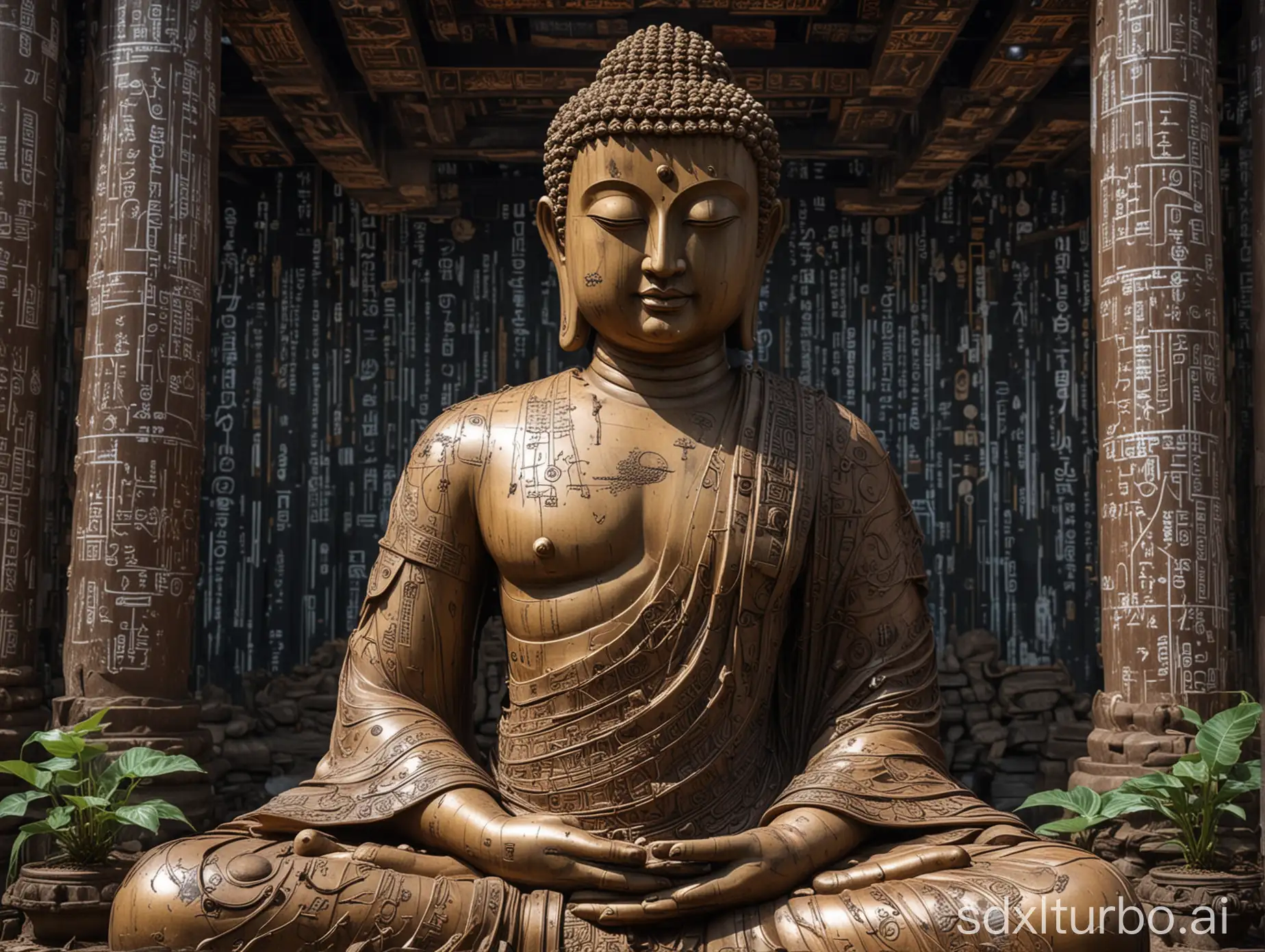 Buddha-Statue-Surrounded-by-Futuristic-SciFi-Decor
